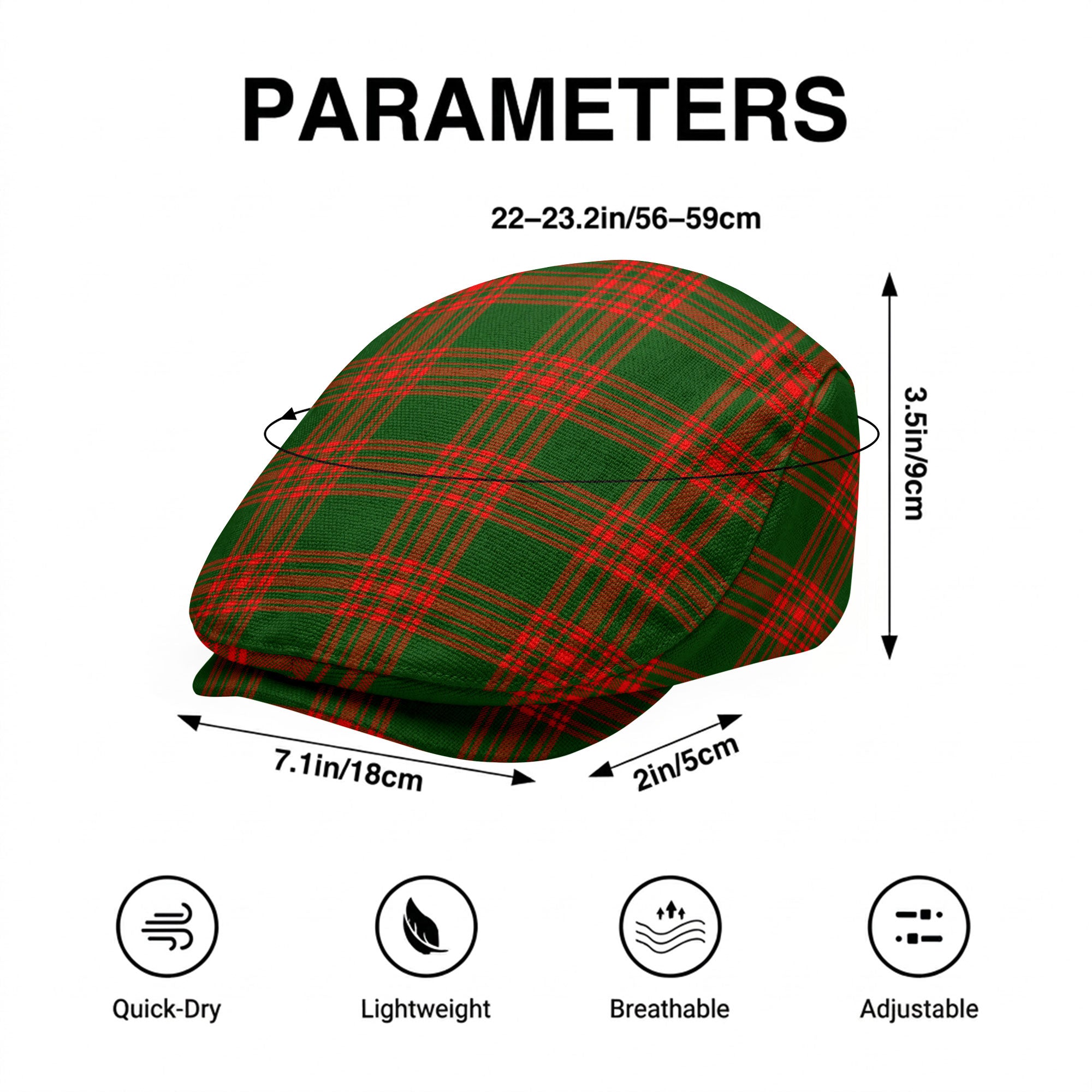 Menzies Green Modern Tartan Flat Caps