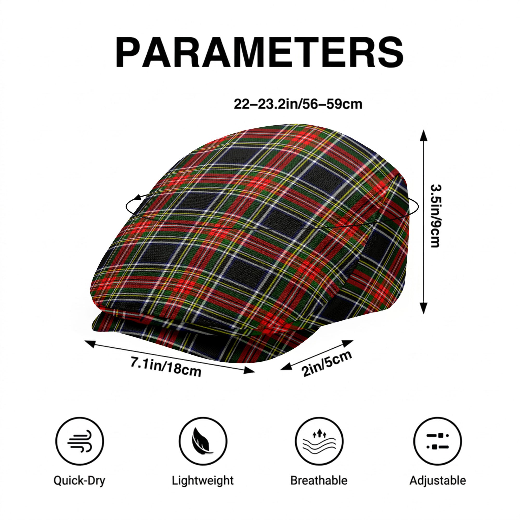 Stewart Black Tartan Flat Caps