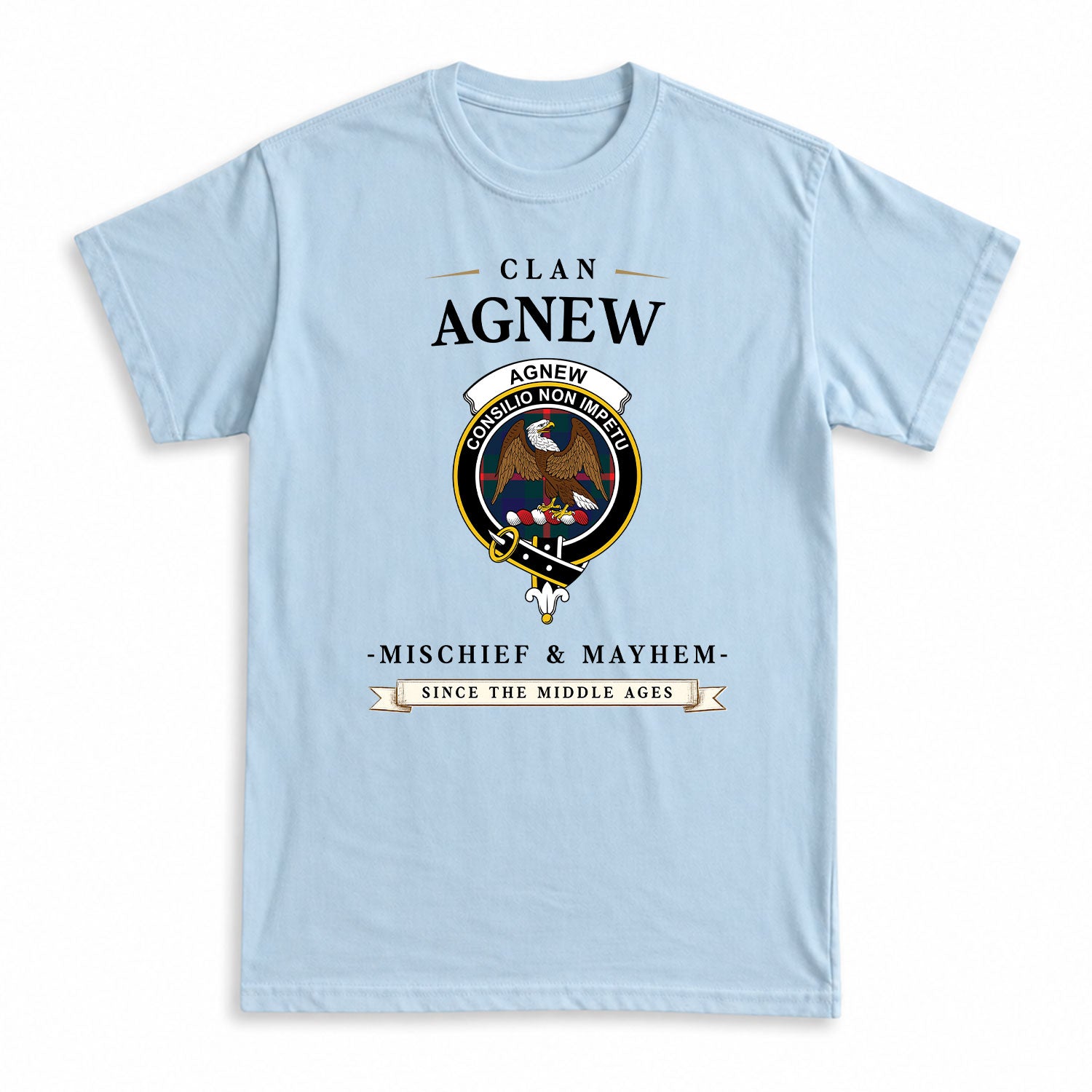 Agnew Modern Tartan Crest Mischief and Mayhem T-shirt
