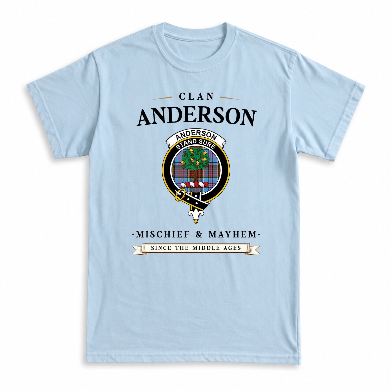 Anderson Modern Tartan Crest Mischief and Mayhem T-shirt
