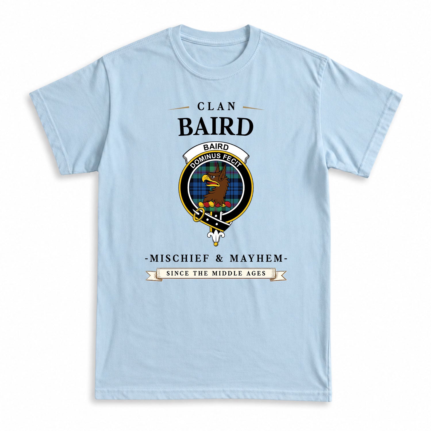 Baird Ancient Tartan Crest Mischief and Mayhem T-shirt