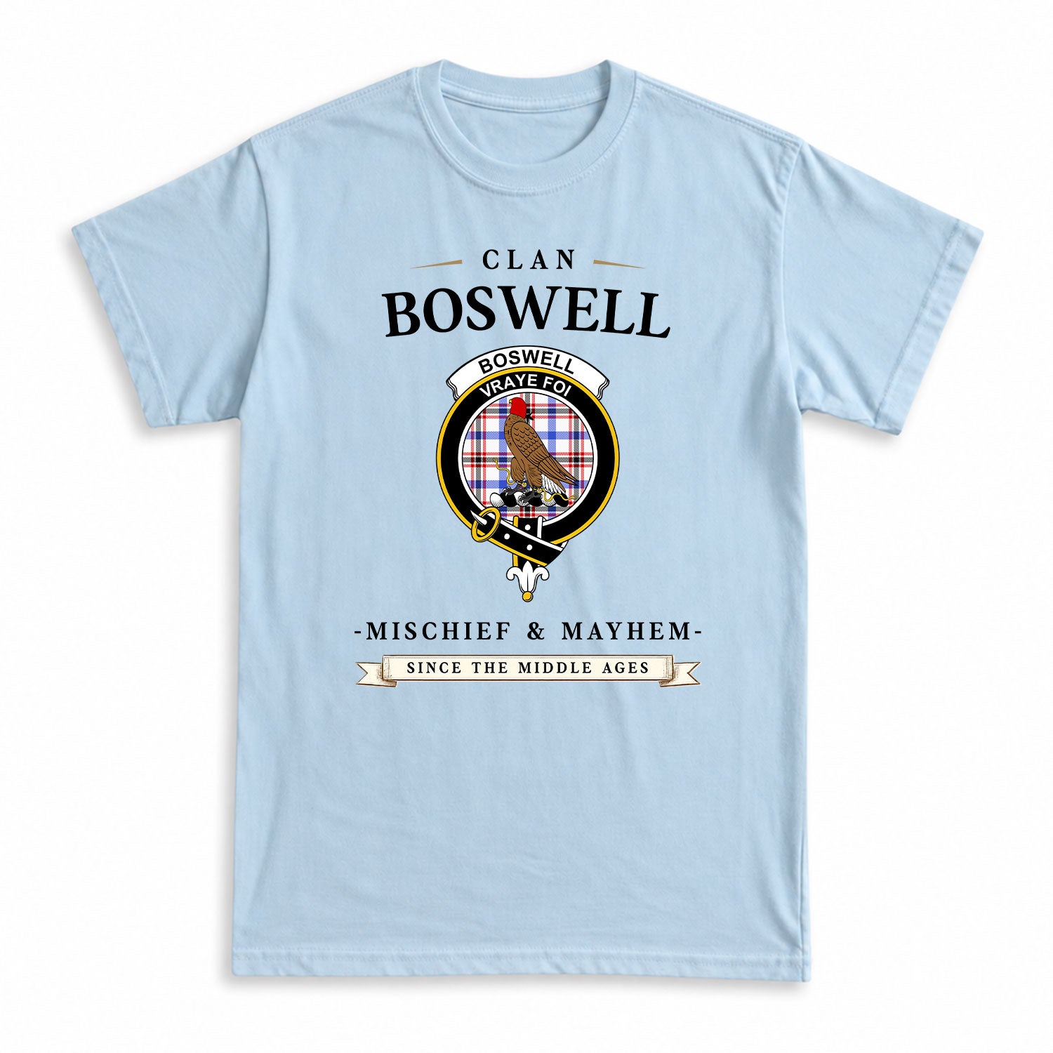 Boswell Modern Tartan Crest Mischief and Mayhem T-shirt
