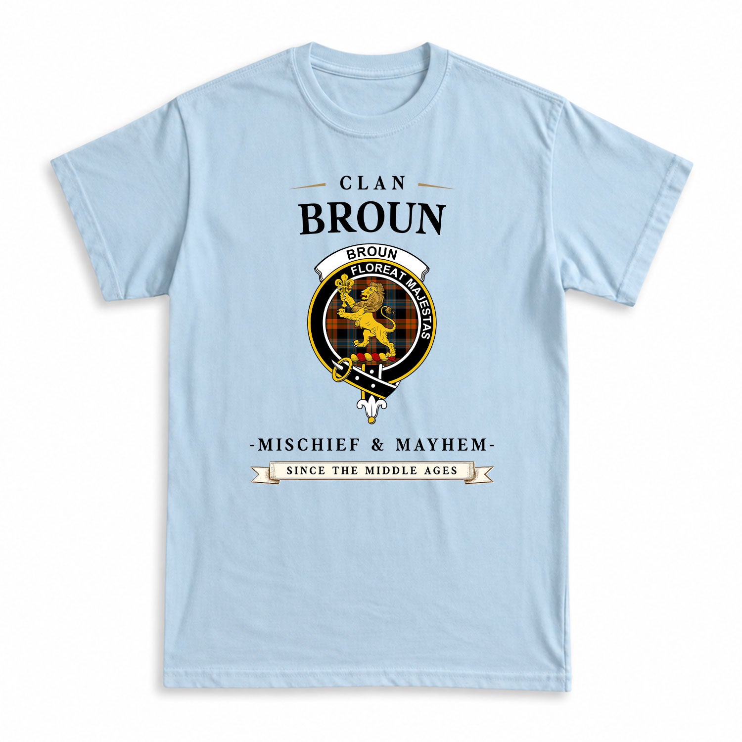 Broun Ancient Tartan Crest Mischief and Mayhem T-shirt