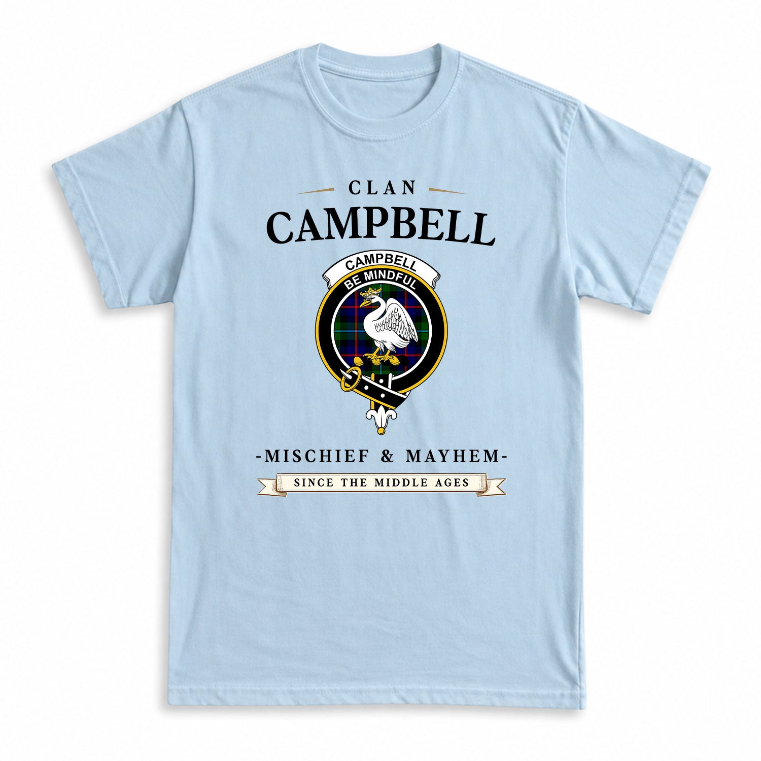 Campbell of Cawdor Modern Tartan Crest Mischief and Mayhem T-shirt