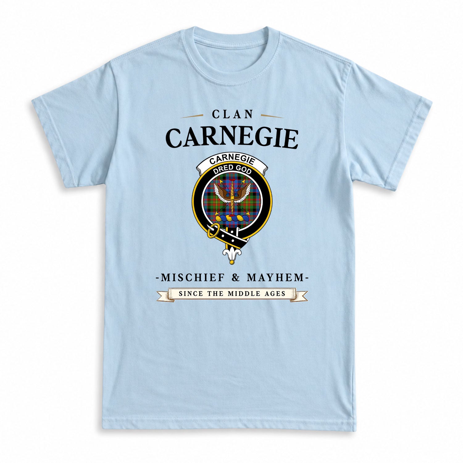 Carnegie Ancient Tartan Crest Mischief and Mayhem T-shirt