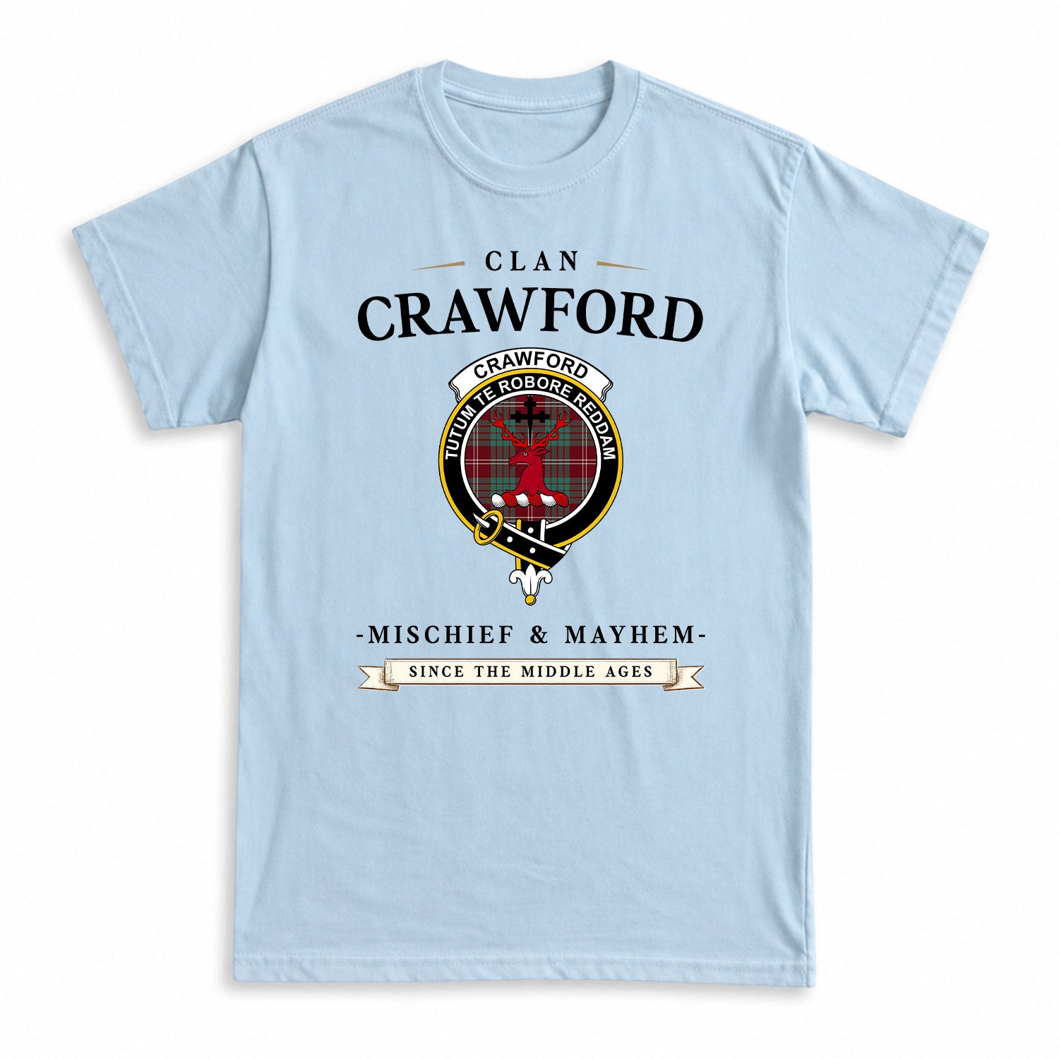 Crawford Modern Tartan Crest Mischief and Mayhem T-shirt