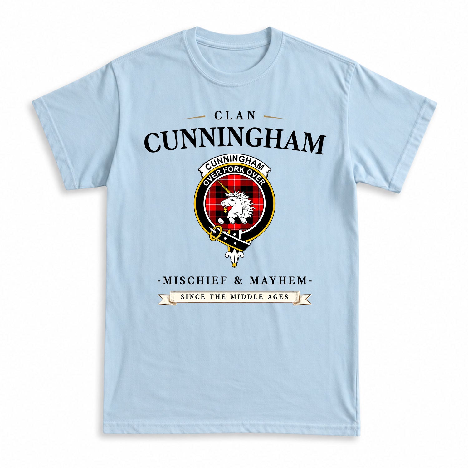 Cunningham Modern Tartan Crest Mischief and Mayhem T-shirt