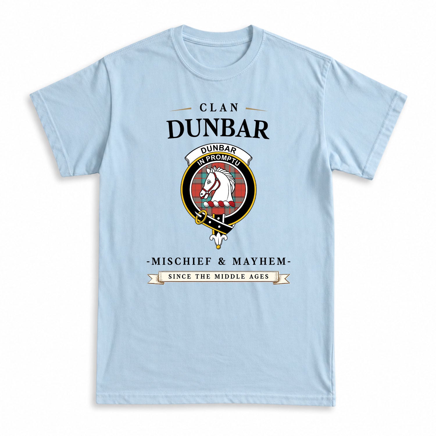 Dunbar Ancient Tartan Crest Mischief and Mayhem T-shirt
