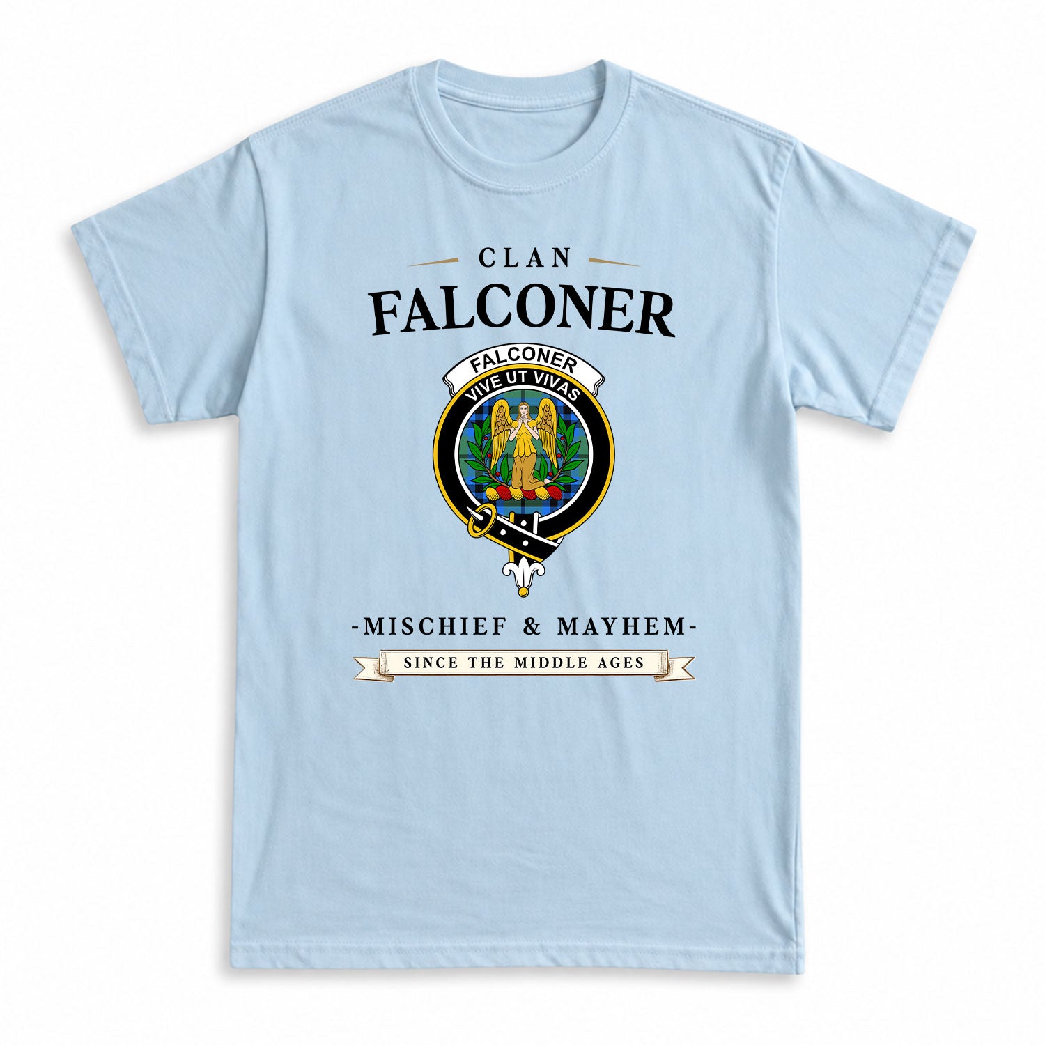 Falconer Tartan Crest Mischief and Mayhem T-shirt