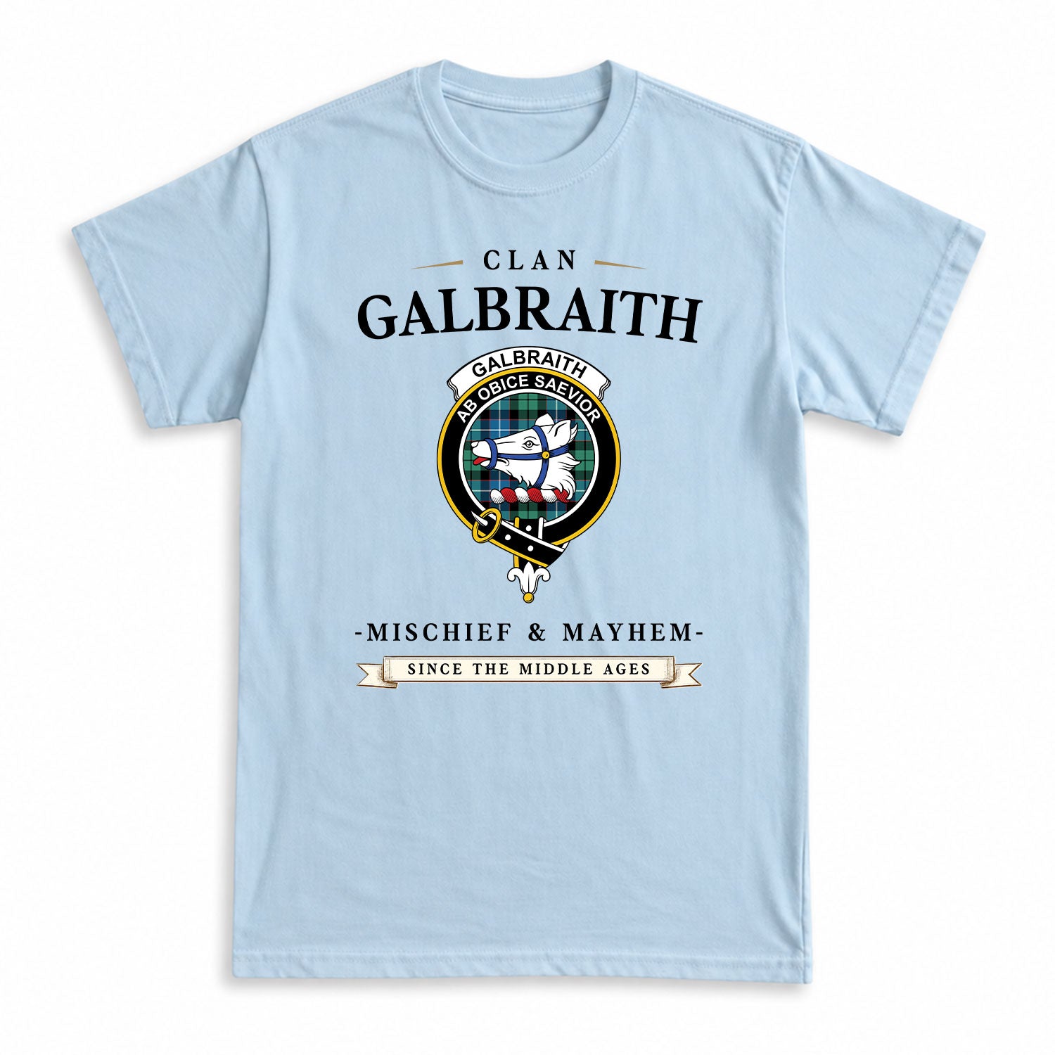Galbraith Ancient Tartan Crest Mischief and Mayhem T-shirt