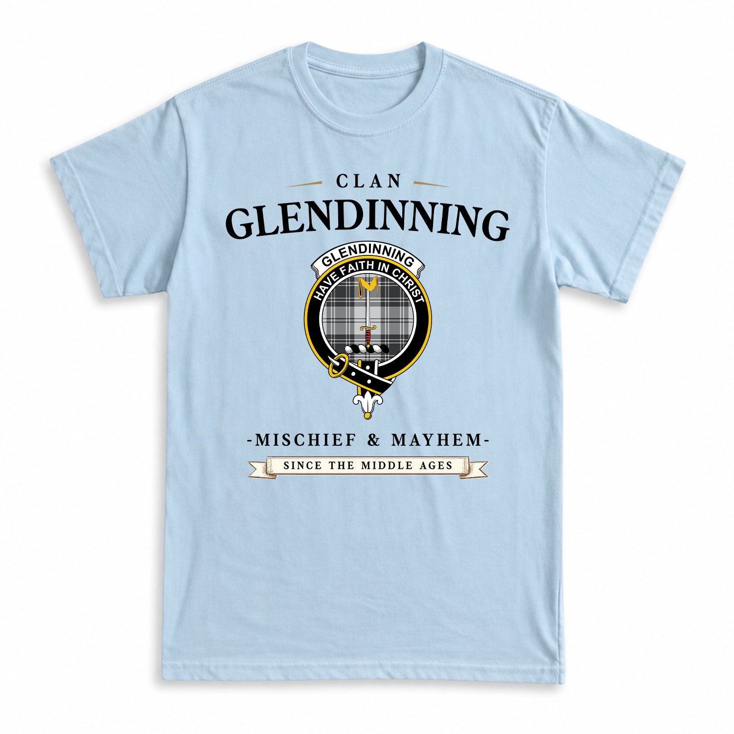 Glendinning Tartan Crest Mischief and Mayhem T-shirt