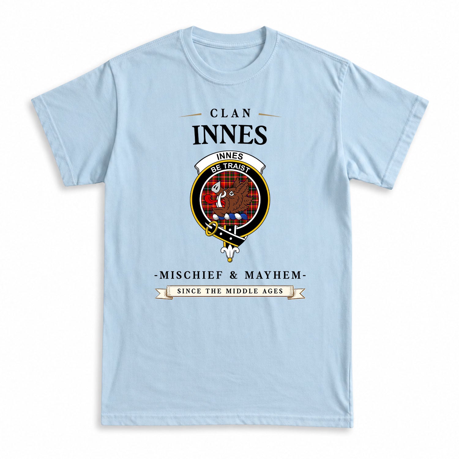 Innes Modern Tartan Crest Mischief and Mayhem T-shirt