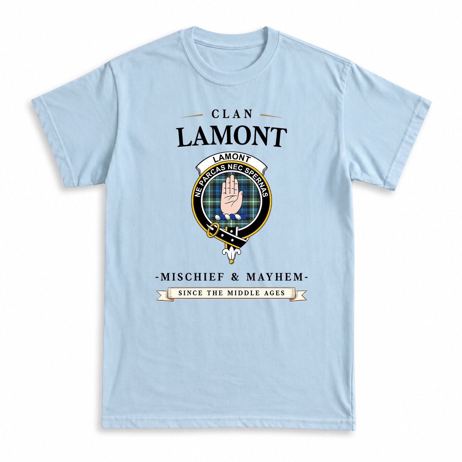 Lamont Ancient Tartan Crest Mischief and Mayhem T-shirt