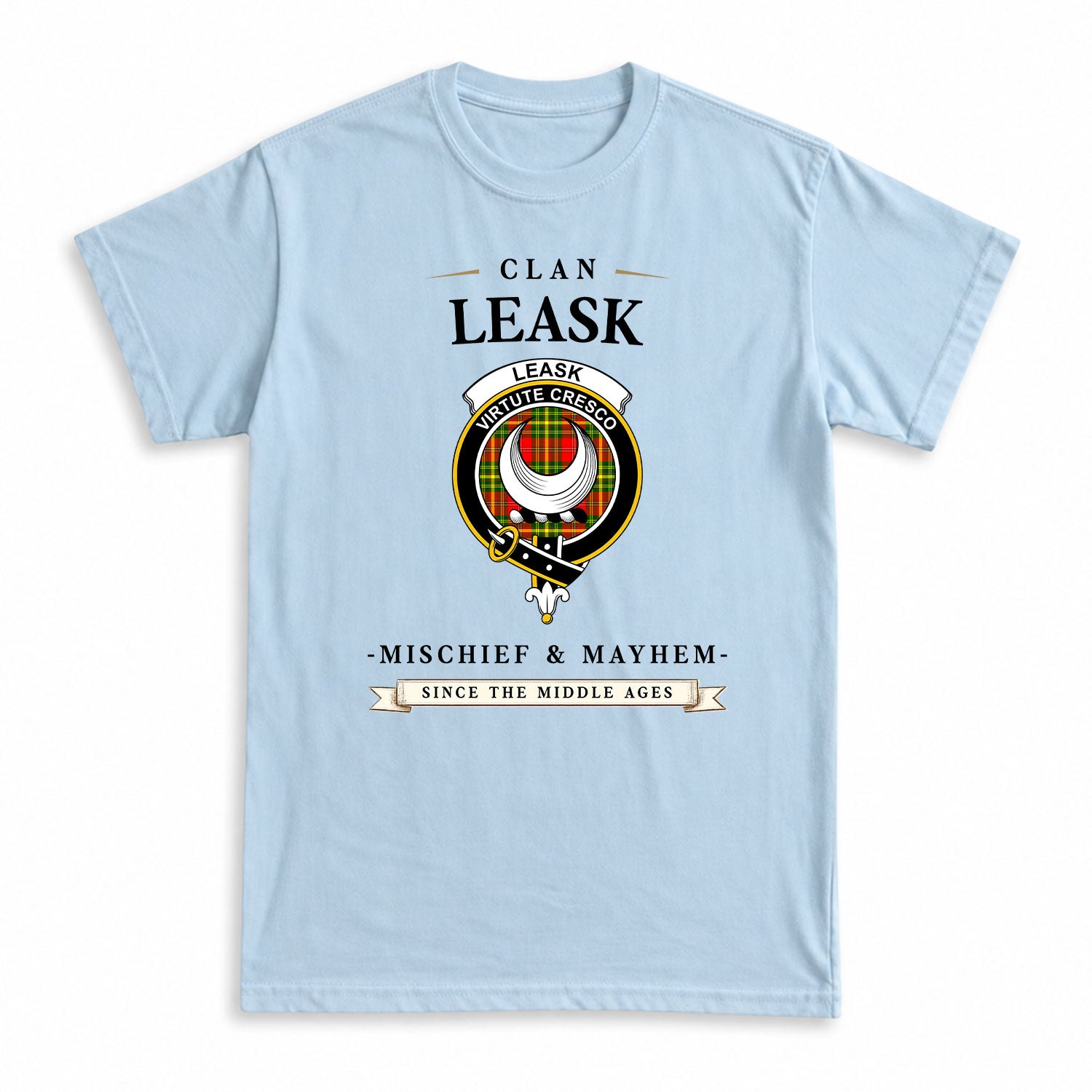 Leask Tartan Crest Mischief and Mayhem T-shirt