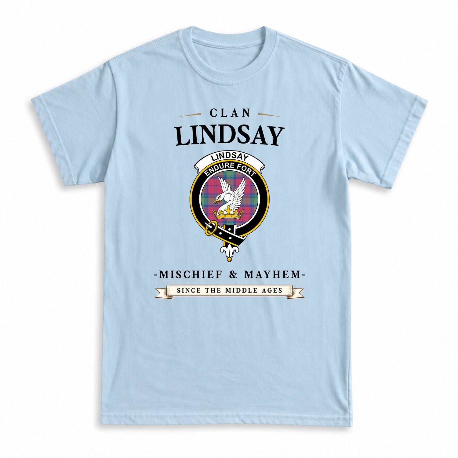 Lindsay Ancient Tartan Crest Mischief and Mayhem T-shirt