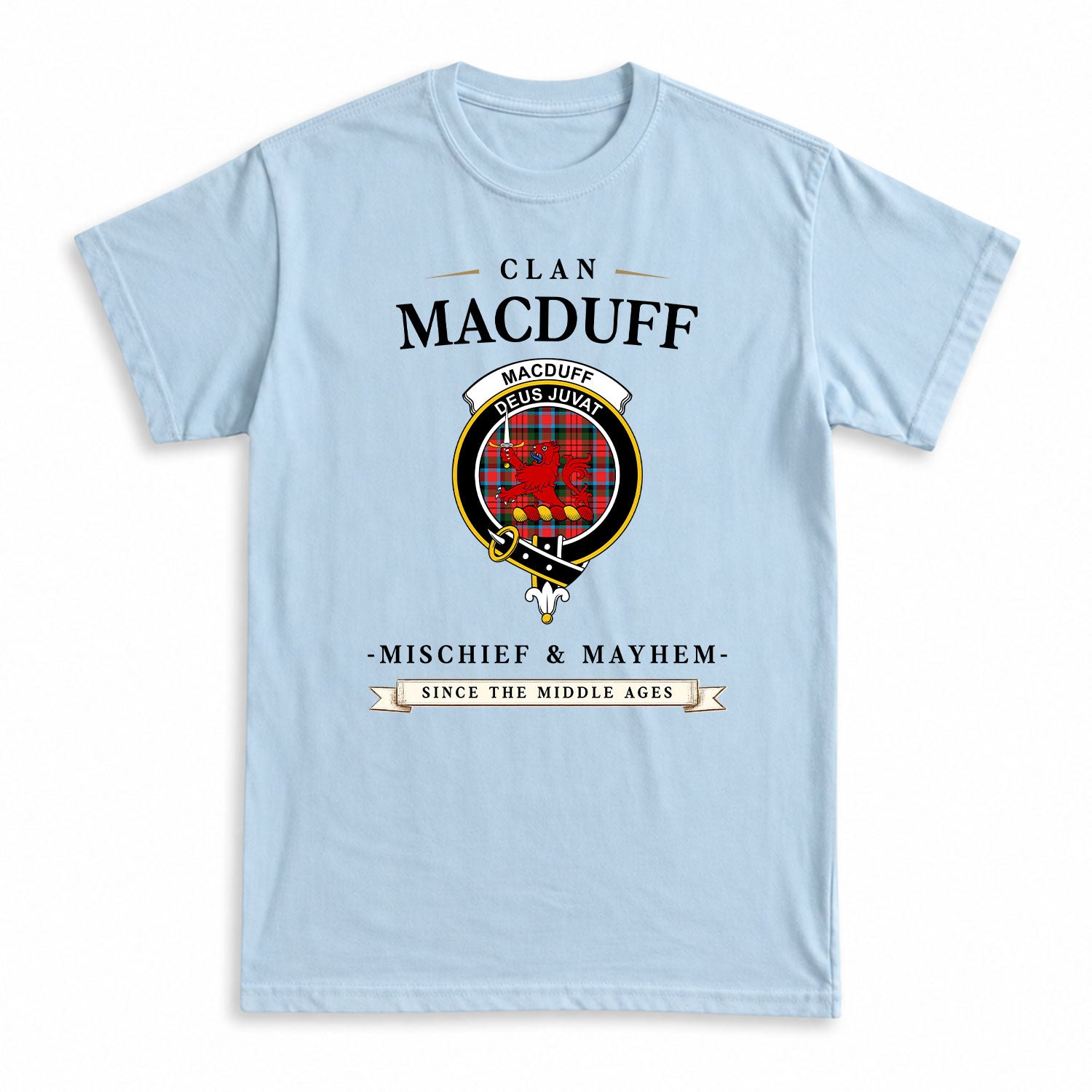 MacDuff Modern Tartan Crest Mischief and Mayhem T-shirt