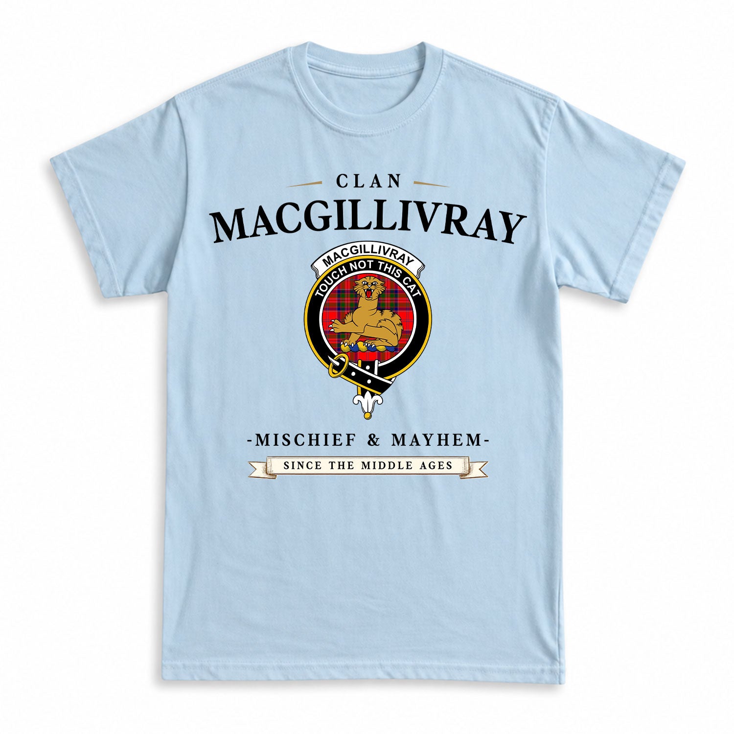 MacGillivray Modern Tartan Crest Mischief and Mayhem T-shirt