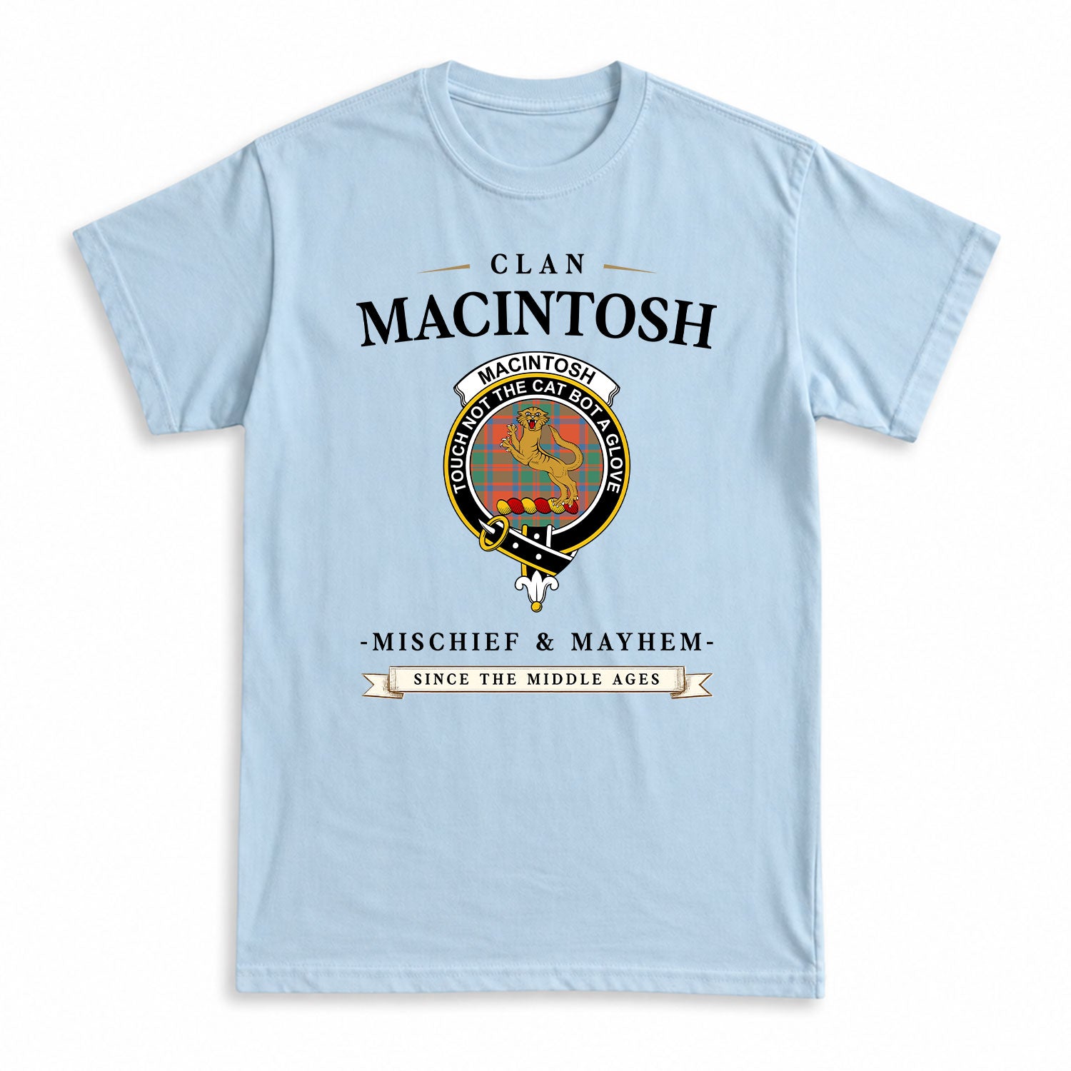 MacIntosh Ancient Tartan Crest Mischief and Mayhem T-shirt