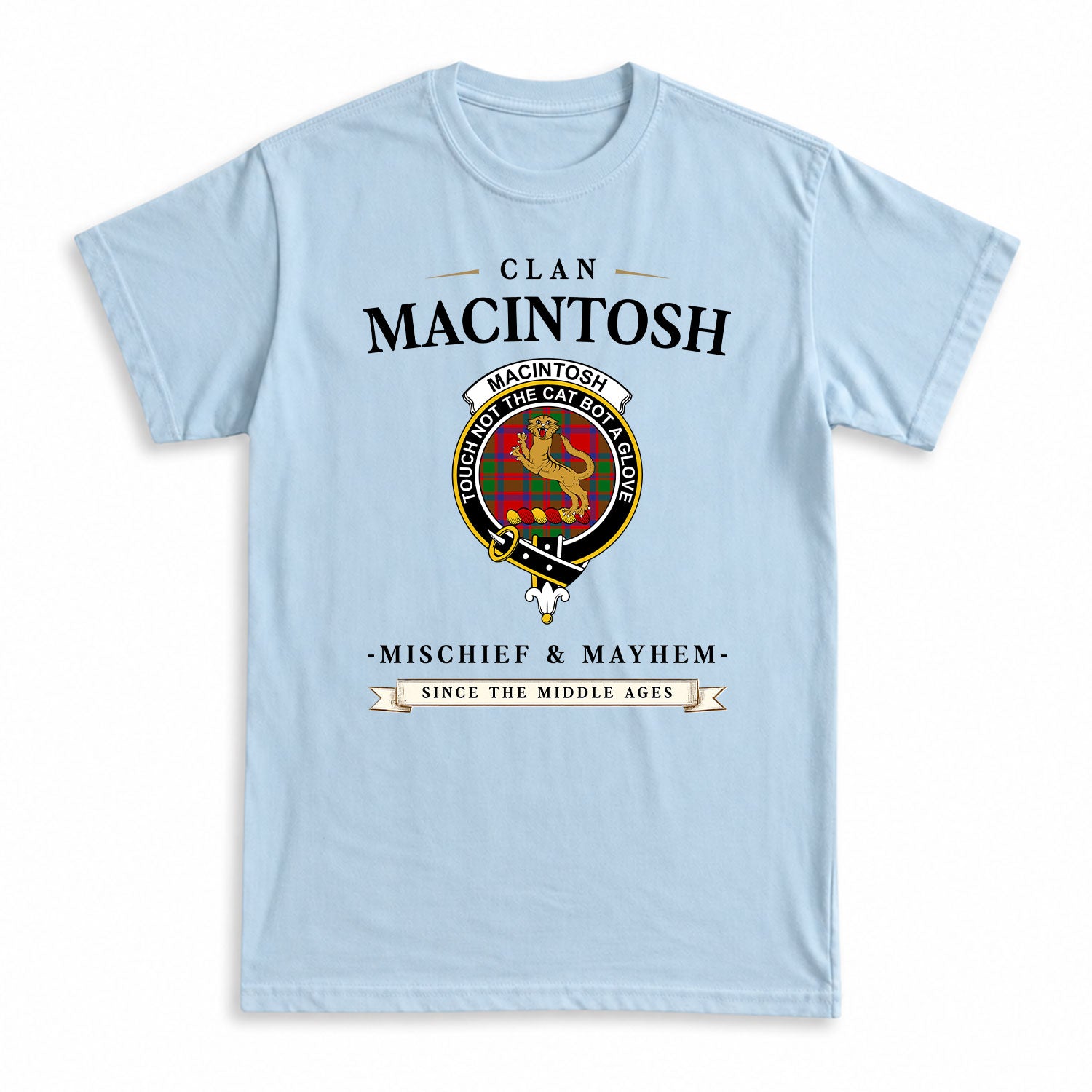 MacIntosh Modern Tartan Crest Mischief and Mayhem T-shirt
