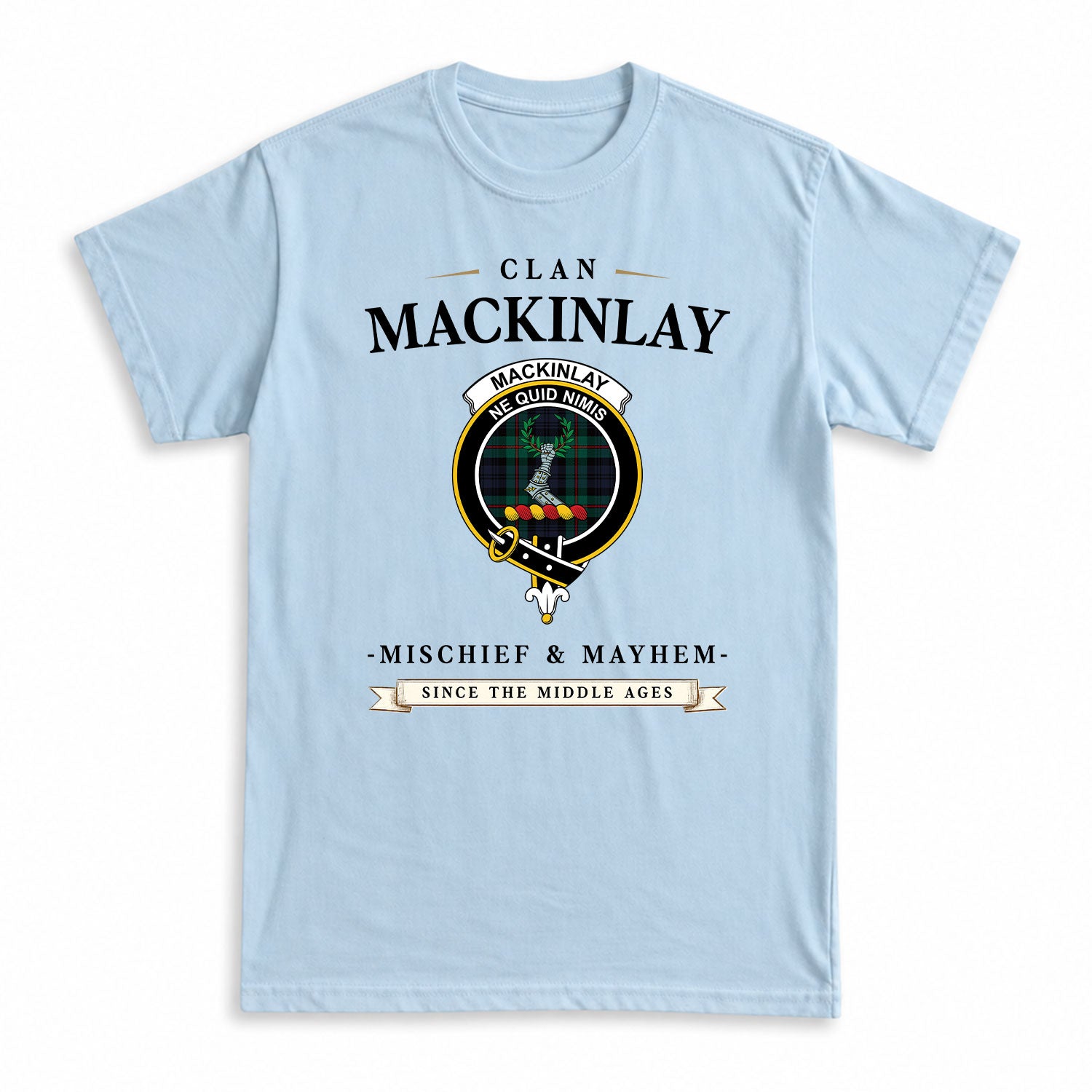 MacKinlay Modern Tartan Crest Mischief and Mayhem T-shirt