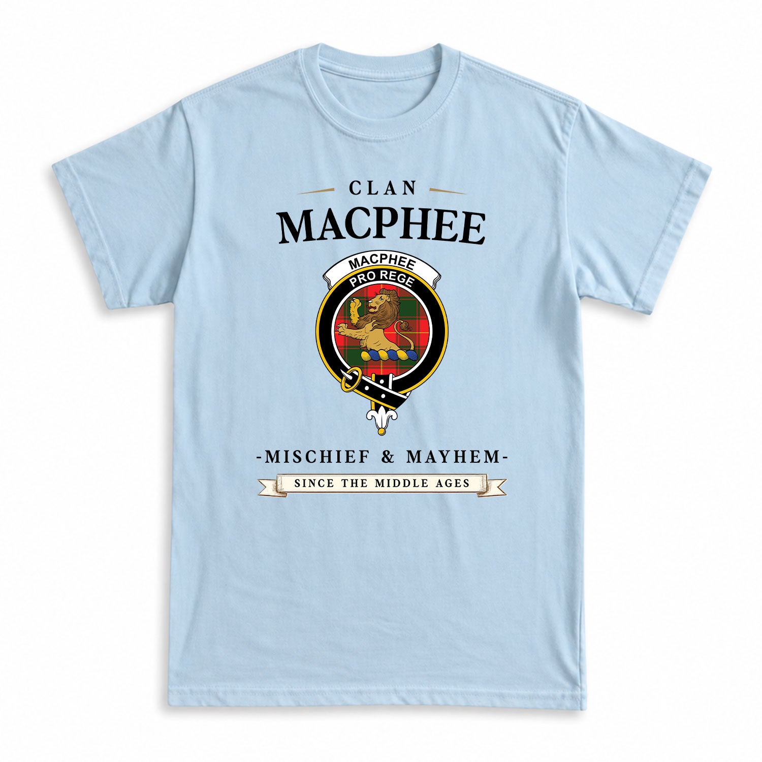 MacPhee Modern Tartan Crest Mischief and Mayhem T-shirt