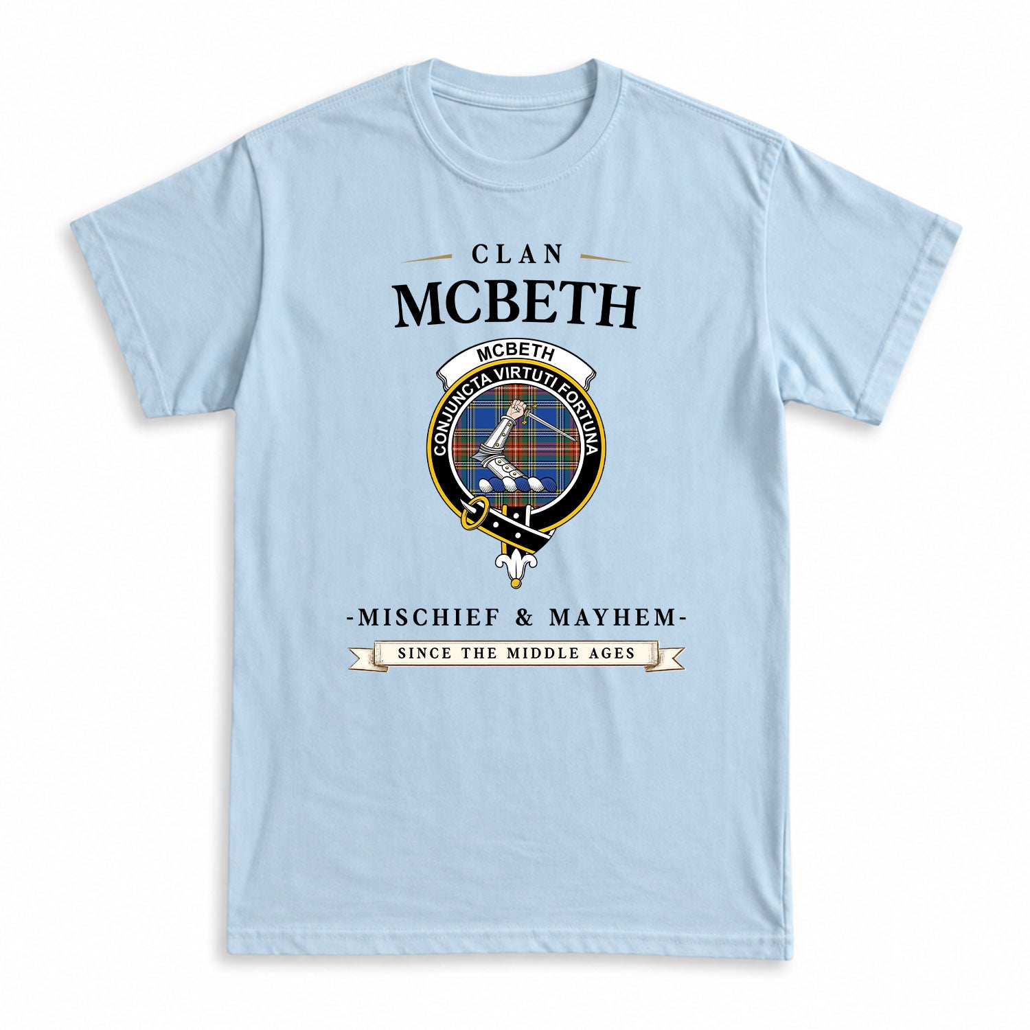 McBeth Ancient Tartan Crest Mischief and Mayhem T-shirt