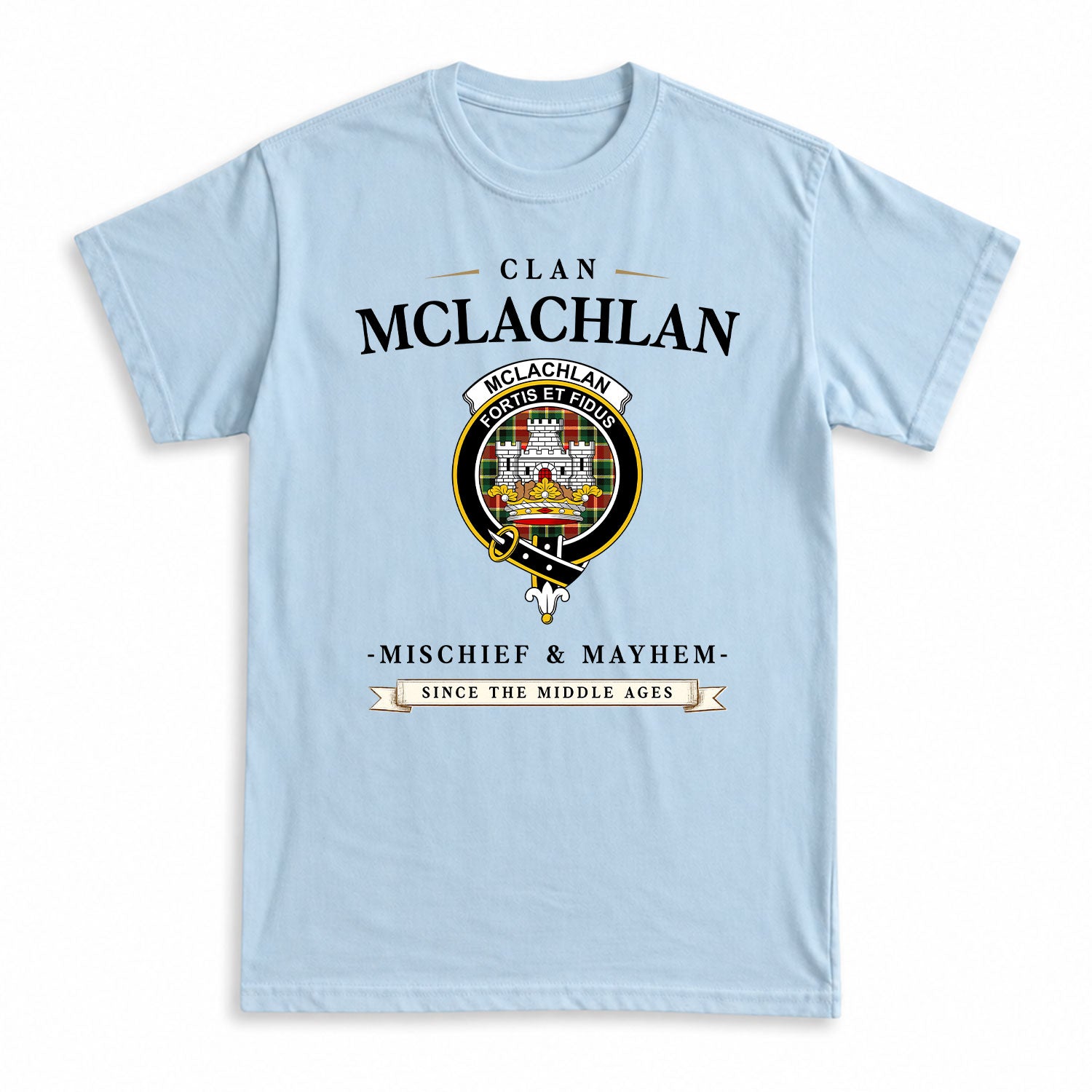 McLachlan Hunting Modern Tartan Crest Mischief and Mayhem T-shirt