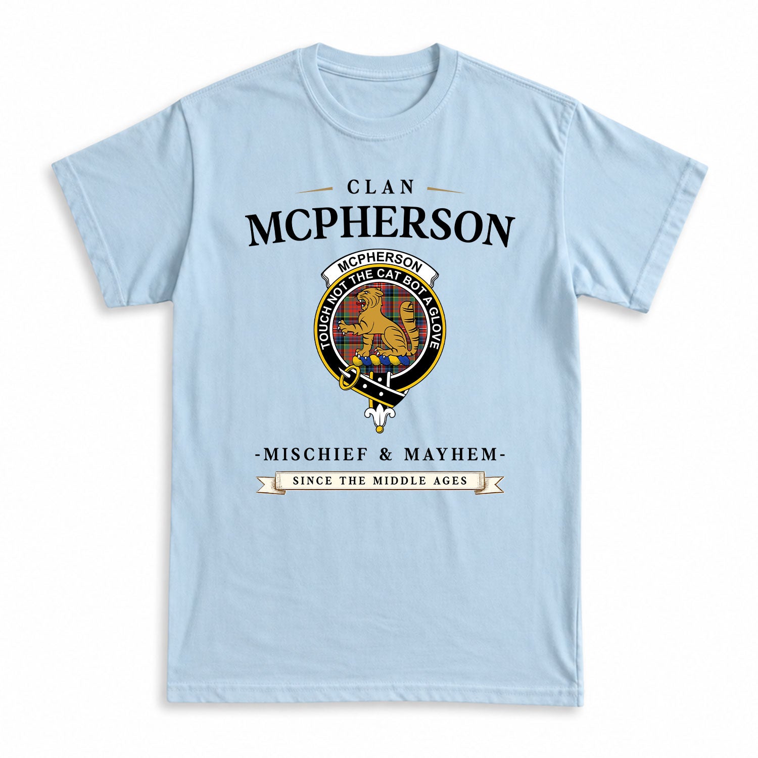 McPherson Ancient Tartan Crest Mischief and Mayhem T-shirt
