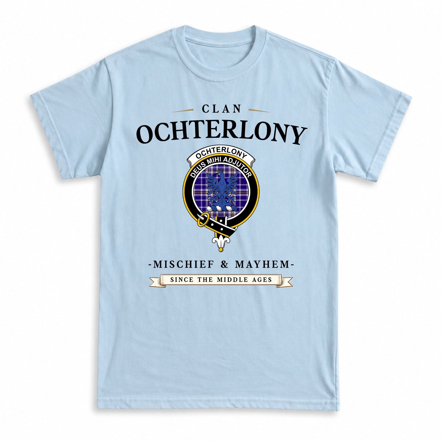 Ochterlony Tartan Crest Mischief and Mayhem T-shirt