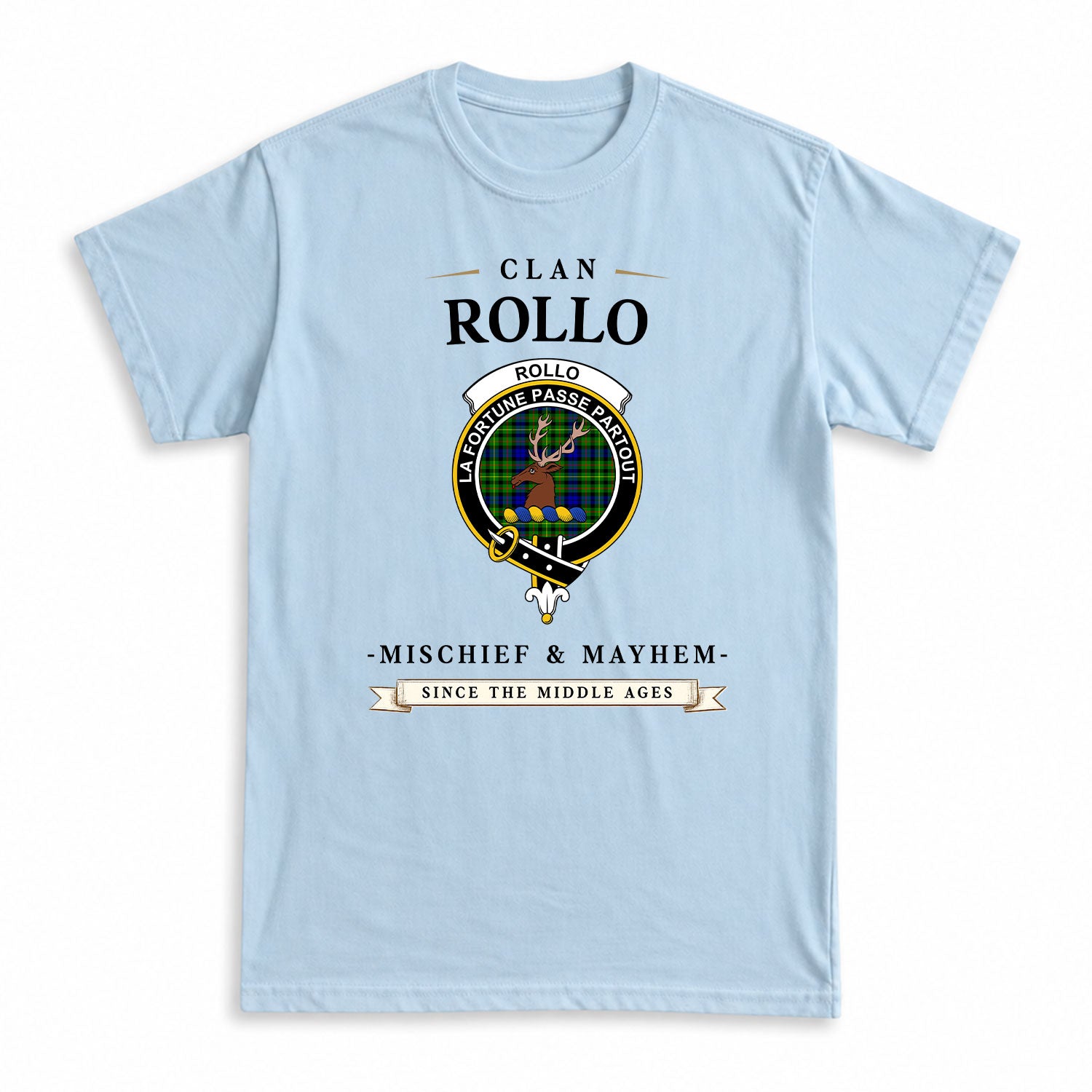 Rollo Modern Tartan Crest Mischief and Mayhem T-shirt