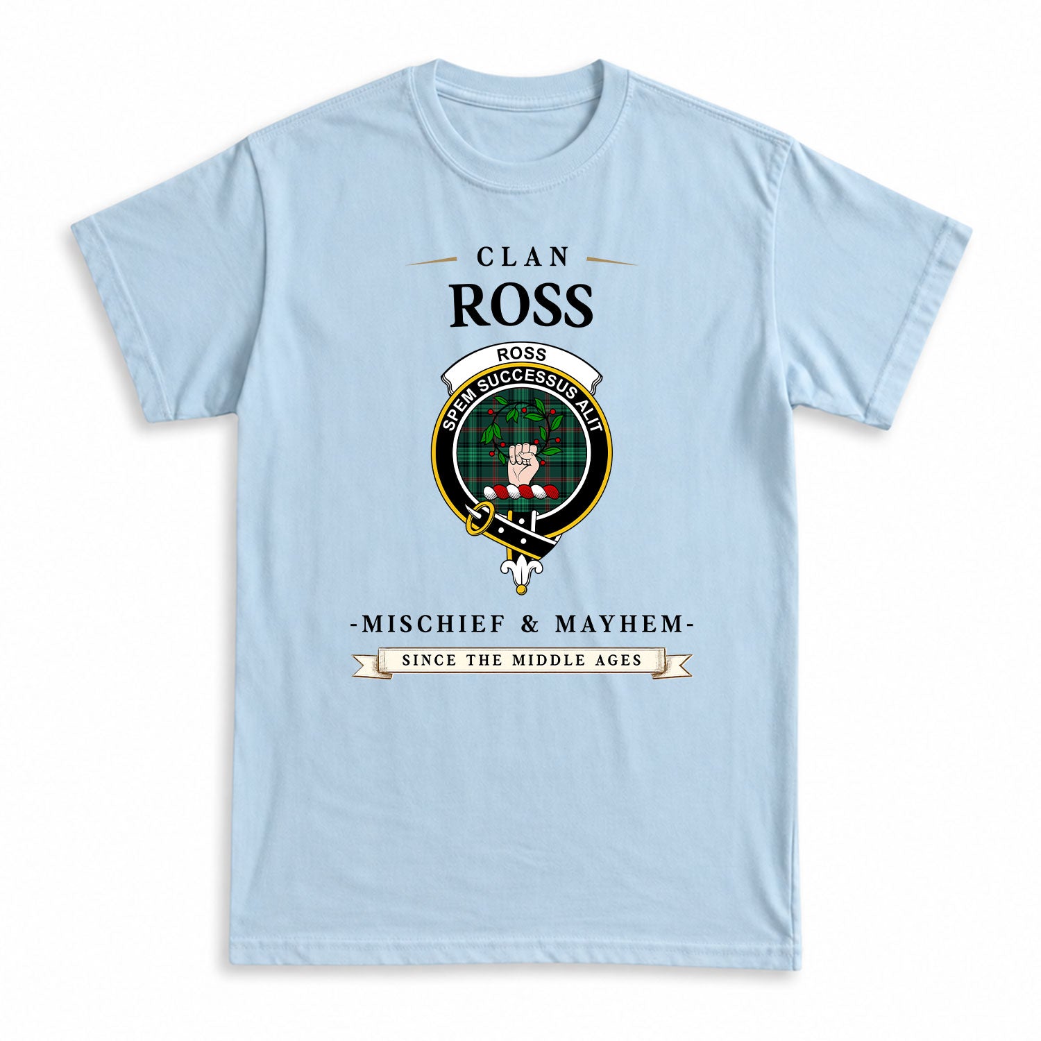 Ross Hunting Modern Tartan Crest Mischief and Mayhem T-shirt