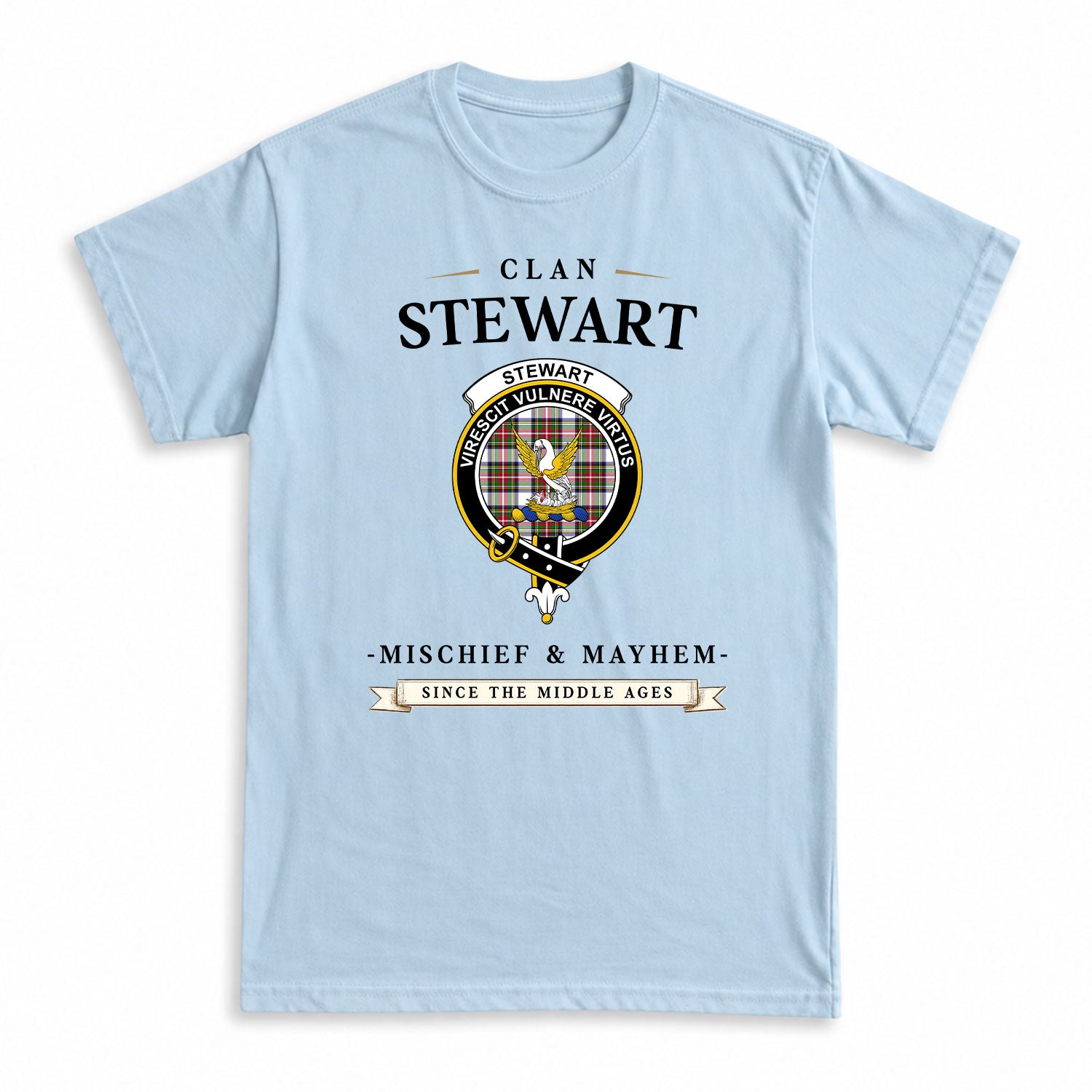 Stewart Dress Modern Tartan Crest Mischief and Mayhem T-shirt