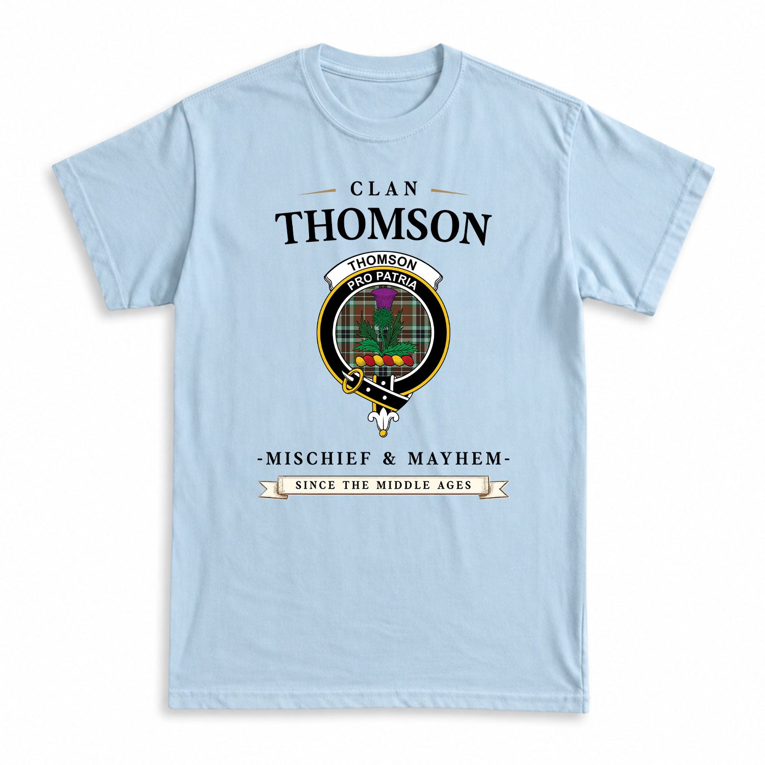 Thomson Hunting Modern Tartan Crest Mischief and Mayhem T-shirt