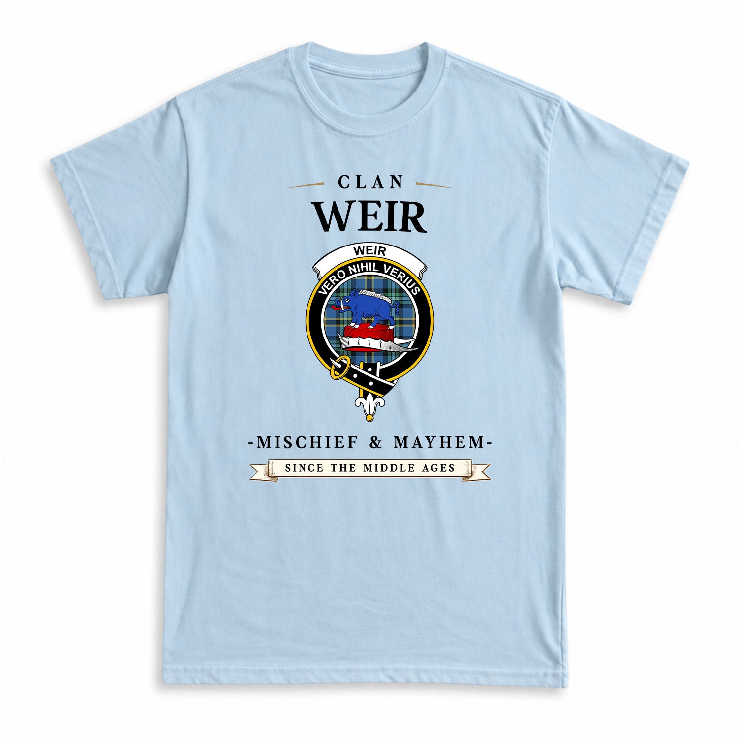 Weir Ancient Tartan Crest Mischief and Mayhem T-shirt