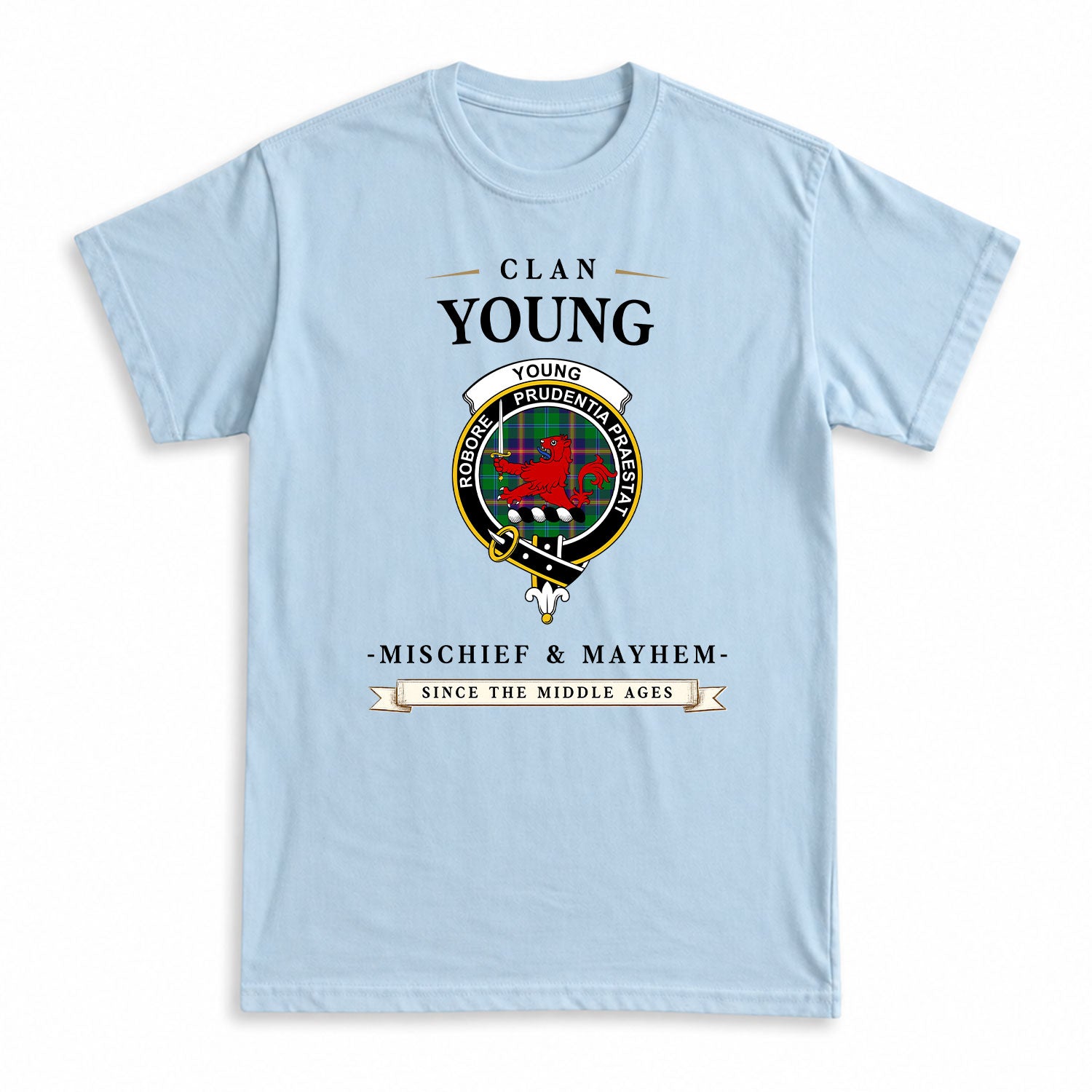 Young Modern Tartan Crest Mischief and Mayhem T-shirt