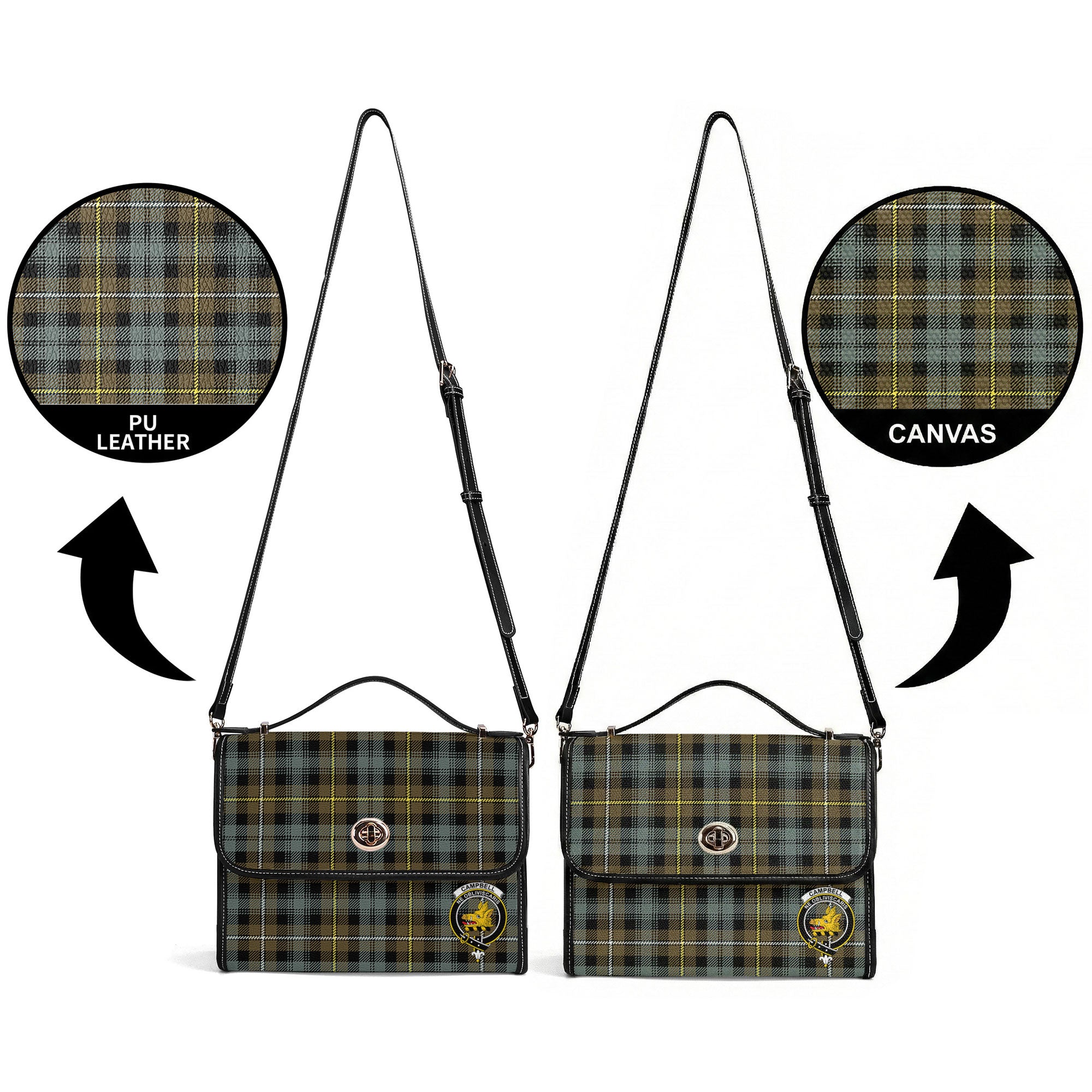 Campbell Argyll Weathered Tartan Crest Satchel Bag