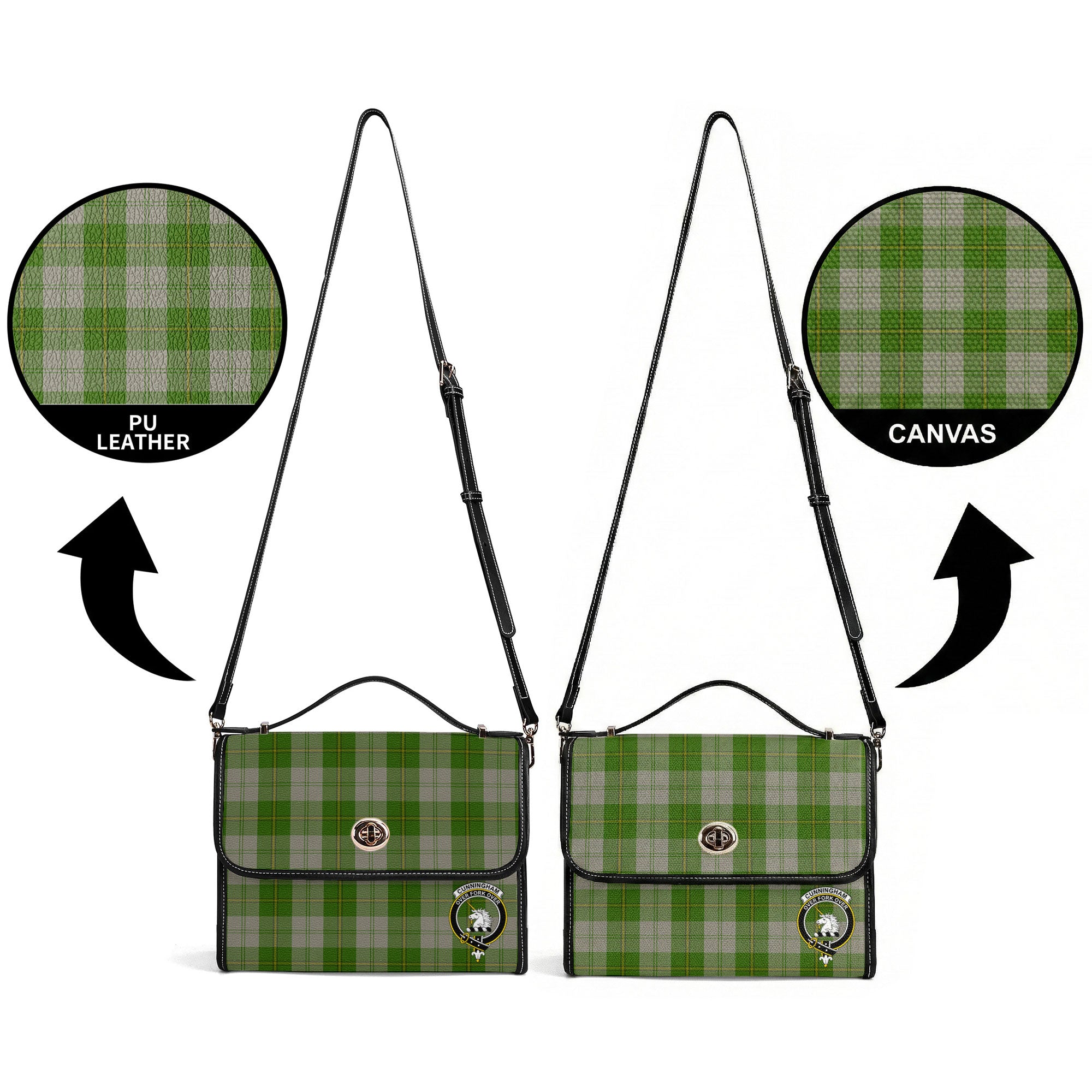 Cunningham Dress Green Dancers Tartan Crest Satchel Bag