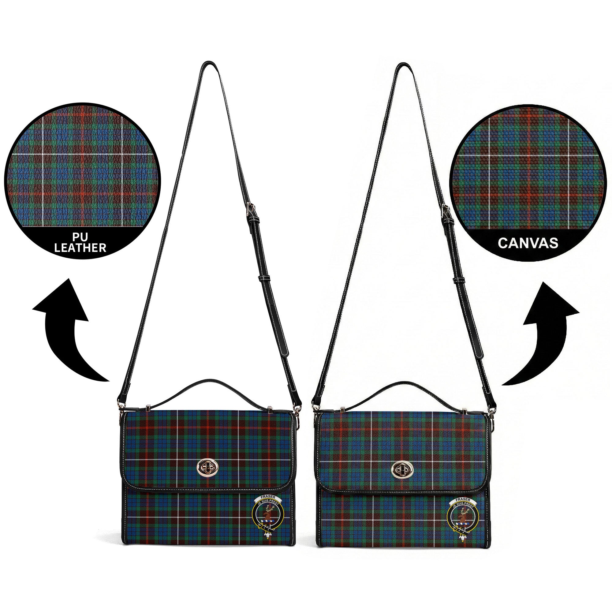 Fraser (of Lovat) Hunting Ancient Tartan Crest Satchel Bag