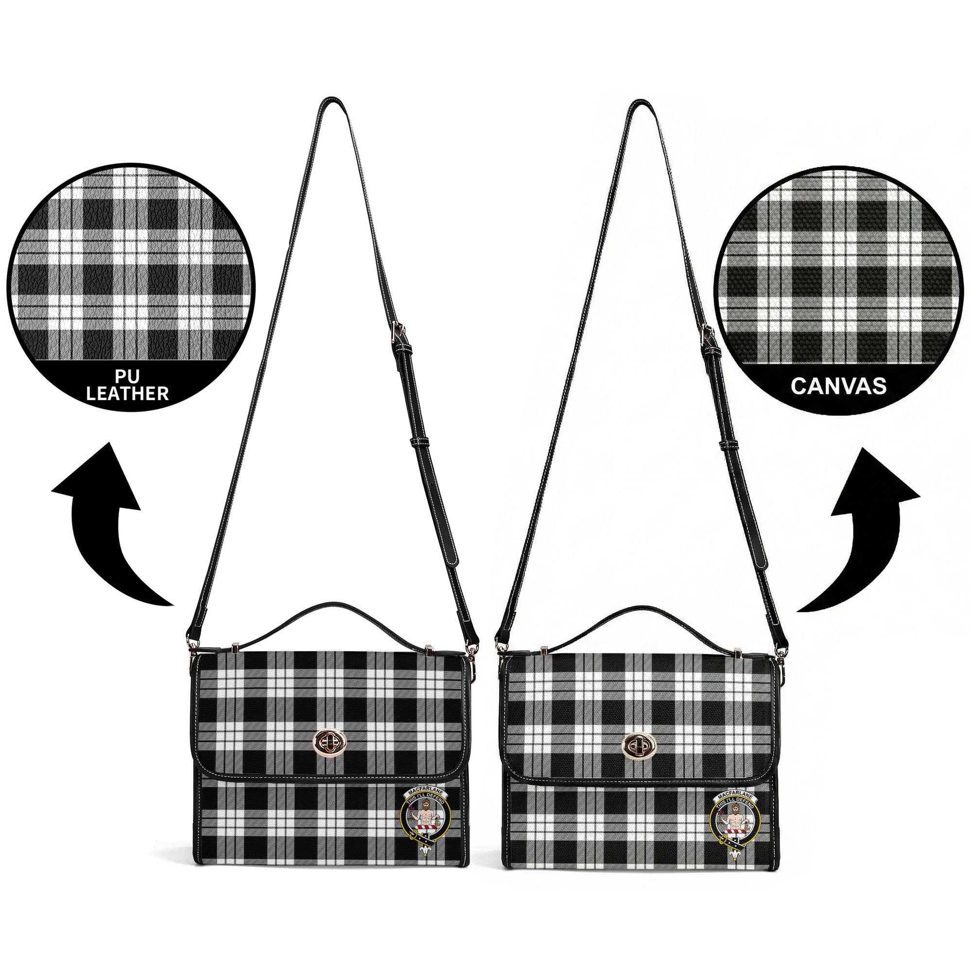 MacFarlane Black - White Tartan Crest Satchel Bag