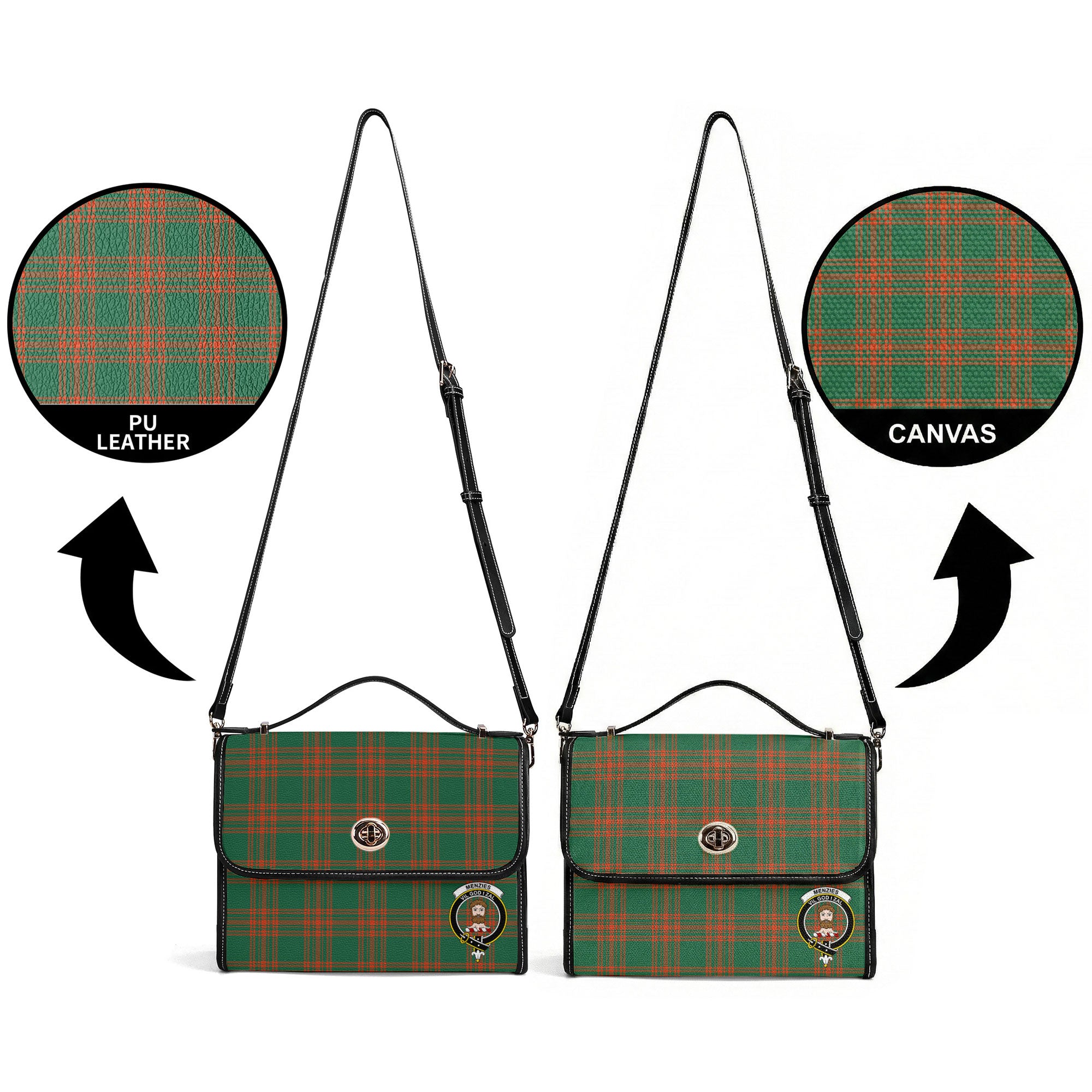 Menzies Green Ancient Tartan Crest Satchel Bag
