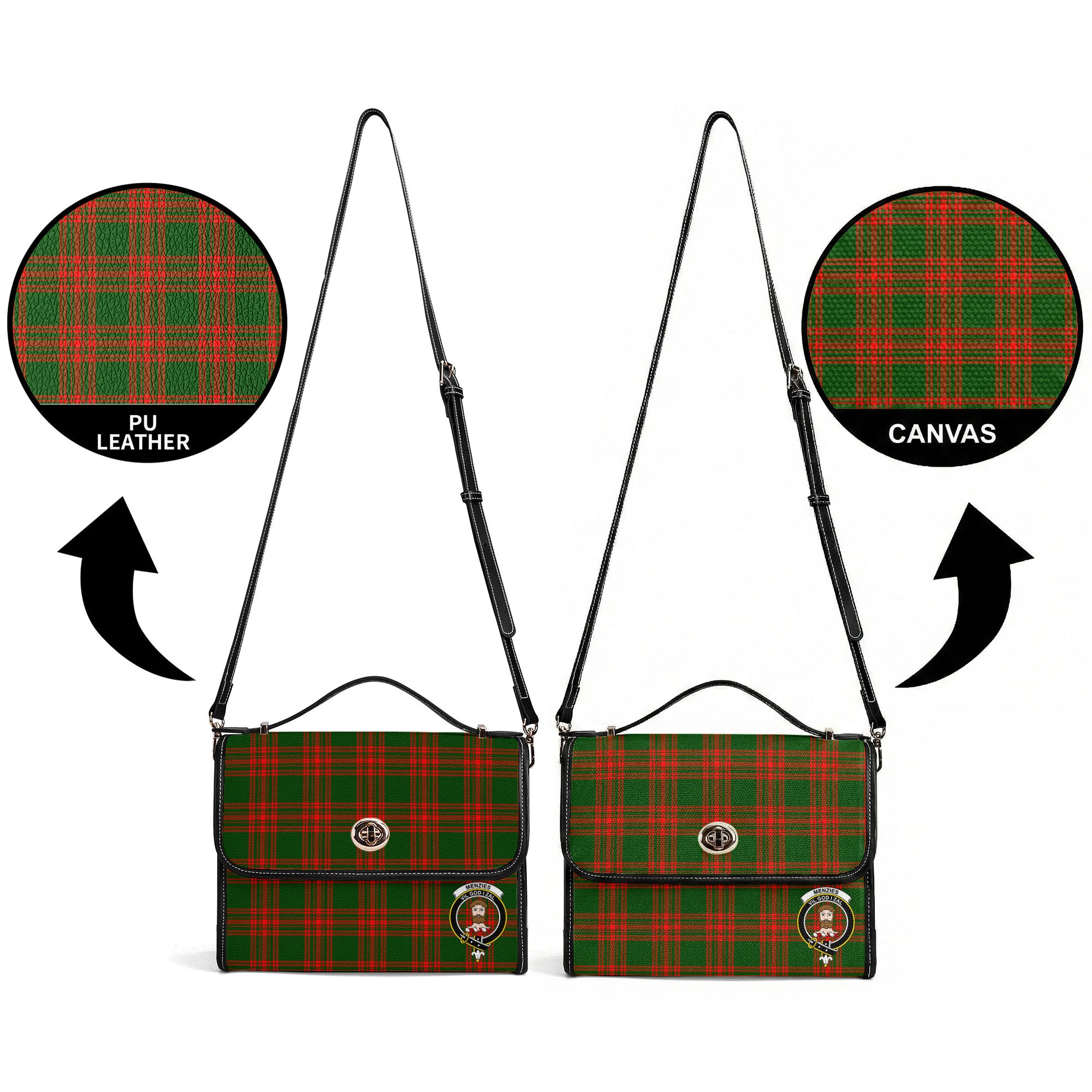Menzies Green Modern Tartan Crest Satchel Bag