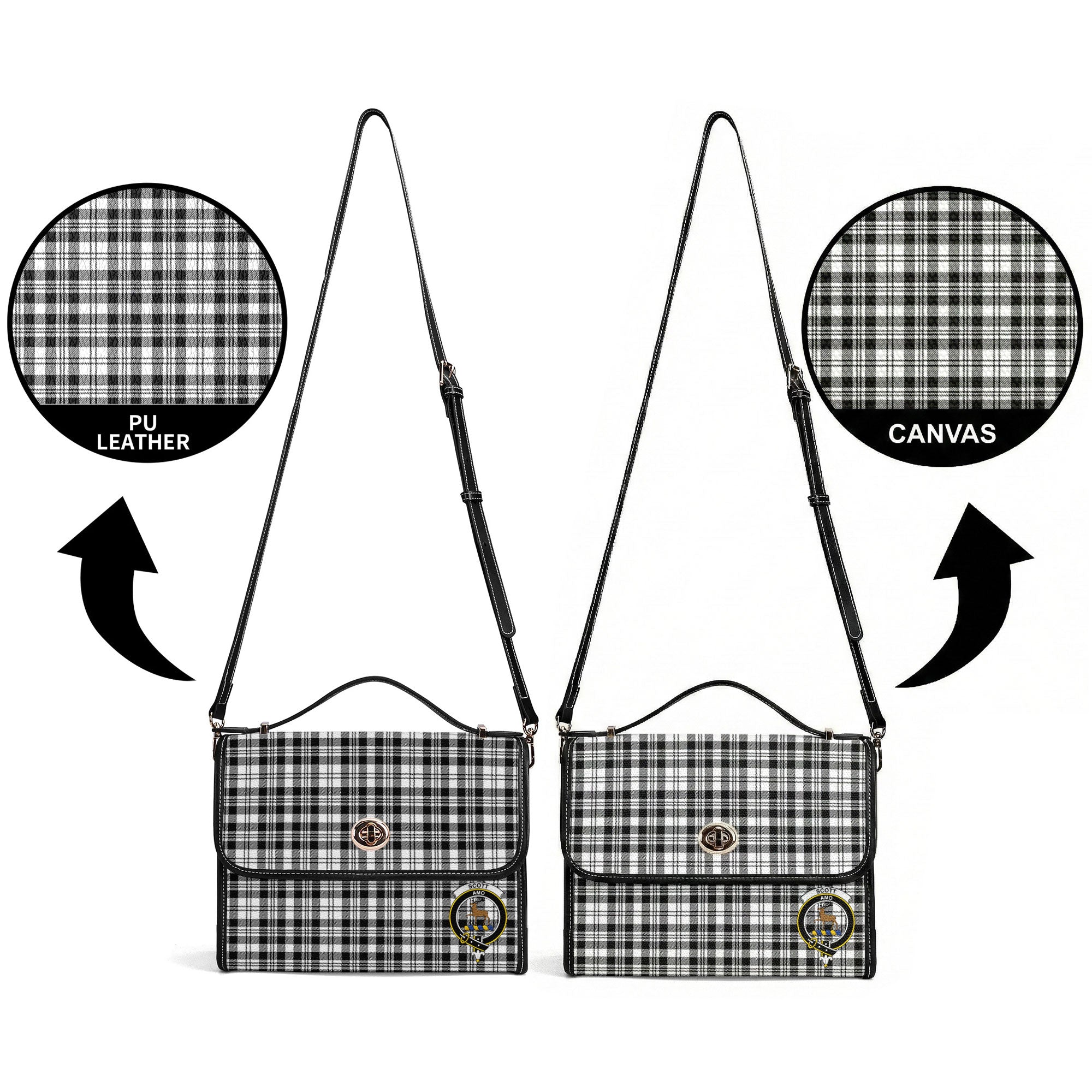Scott Black & White Modern Tartan Crest Satchel Bag