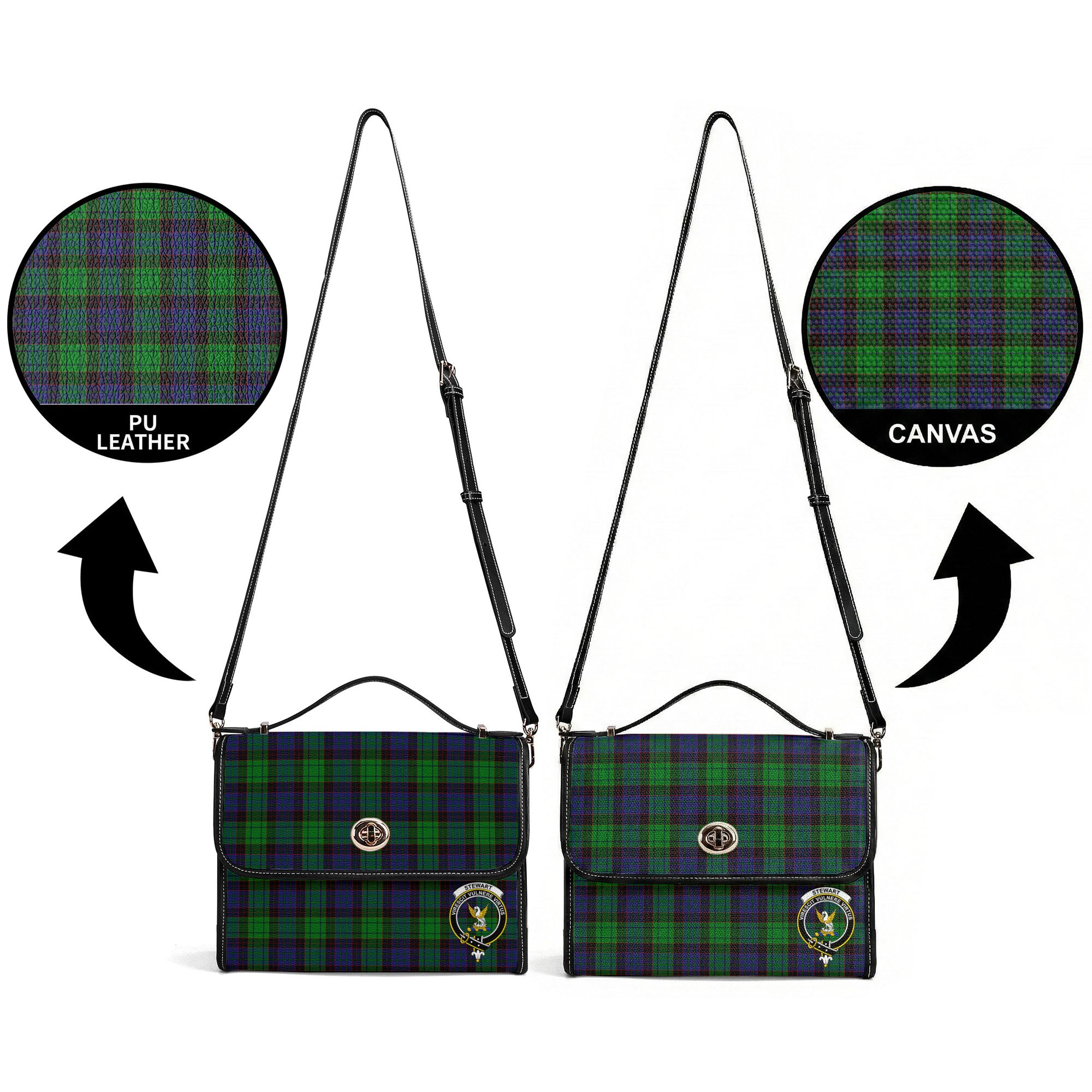 Stewart Old Modern Tartan Crest Satchel Bag