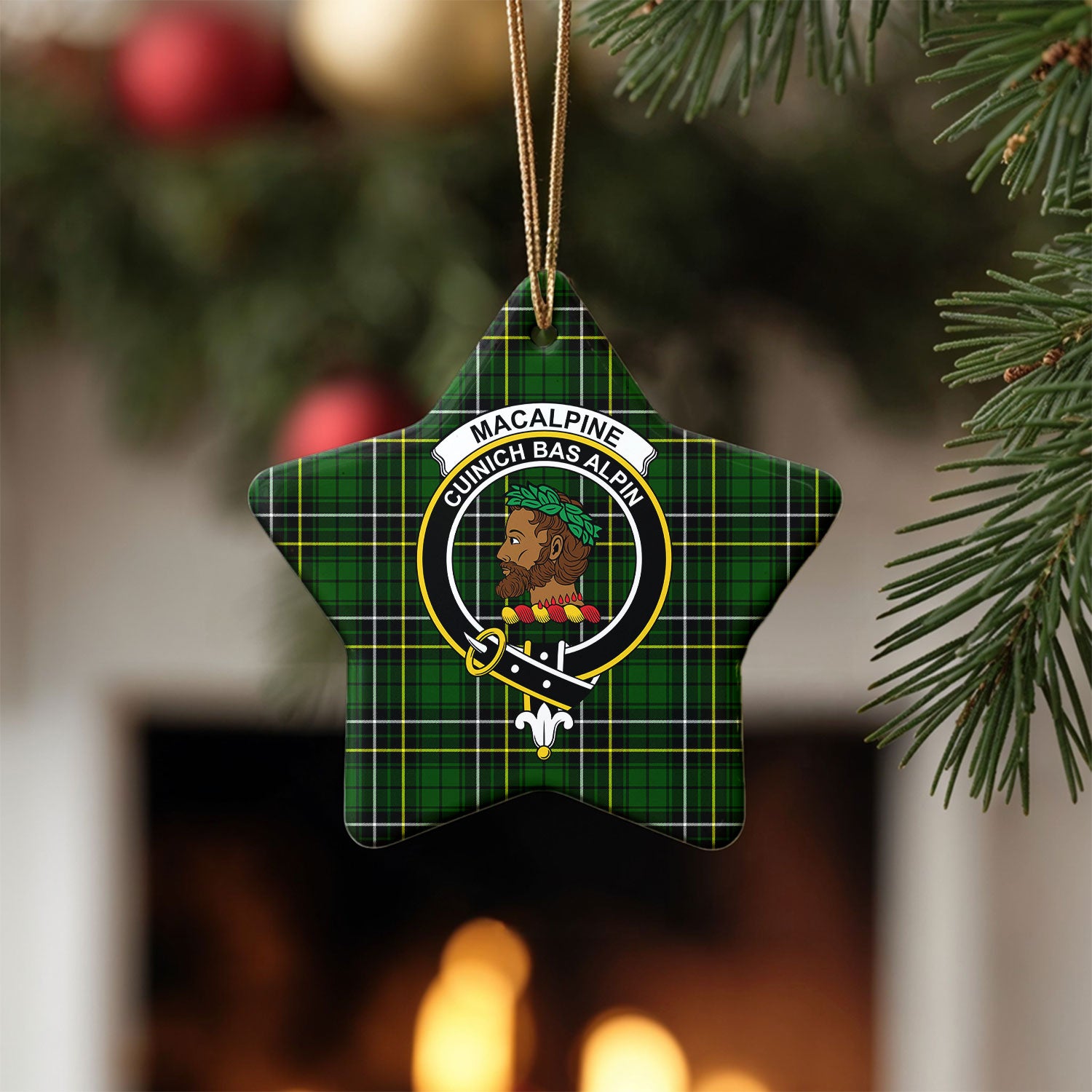 MacAlpine Modern Tartan Crest Christmas Ceramic Ornament