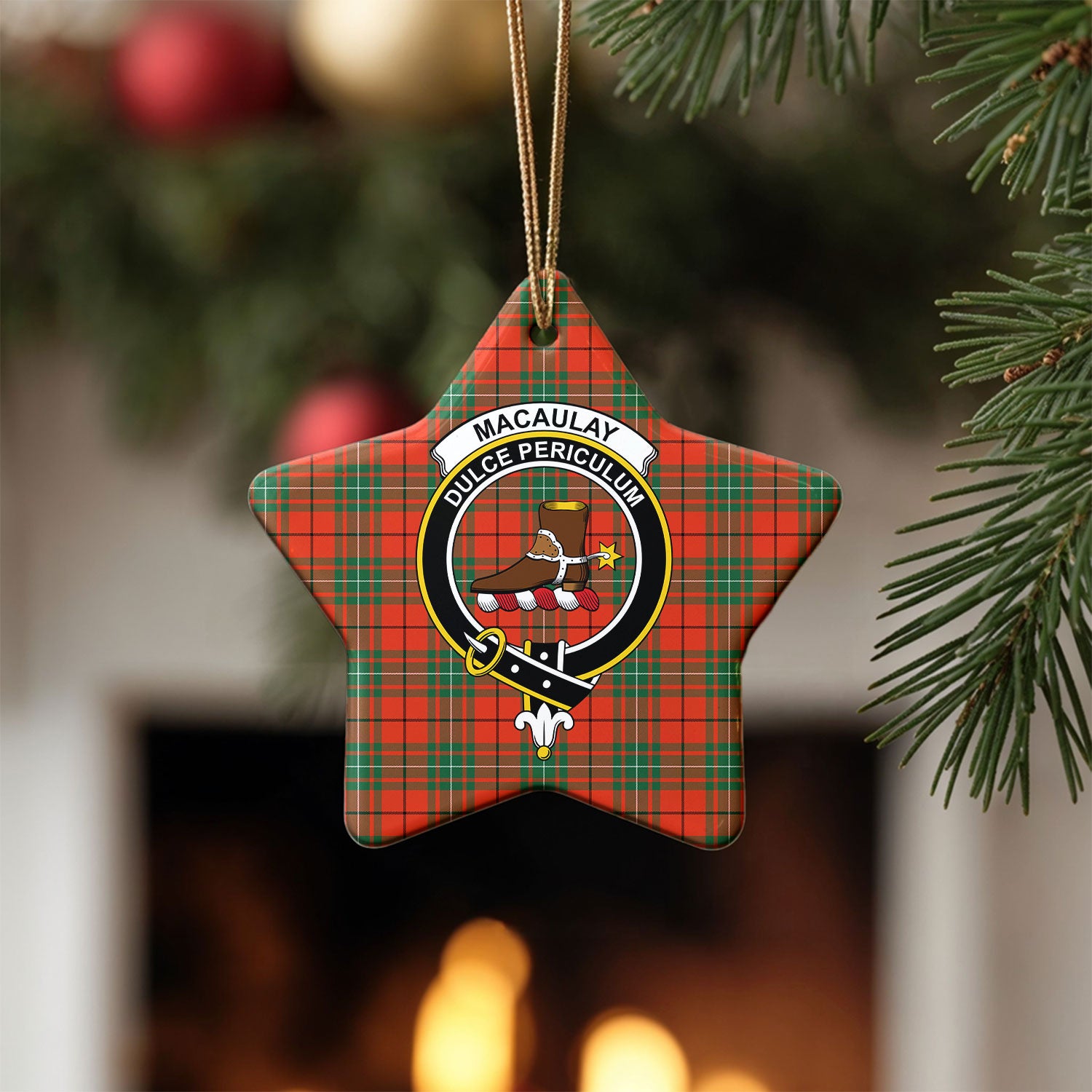 MacAulay Ancient Tartan Crest Christmas Ceramic Ornament