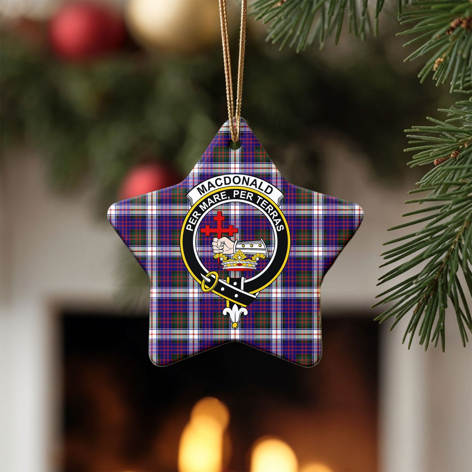 MacDonald Dress Modern Tartan Crest Christmas Ceramic Ornament