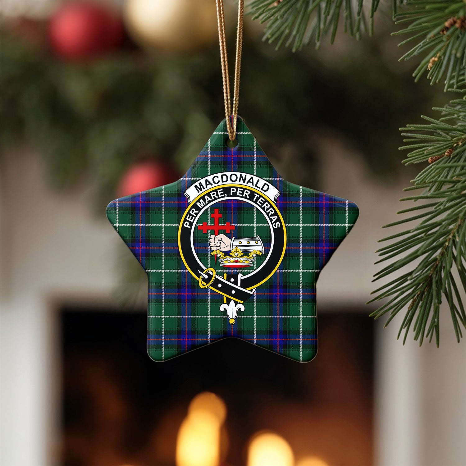 MacDonald of the Isles Hunting Modern Tartan Crest Christmas Ceramic Ornament