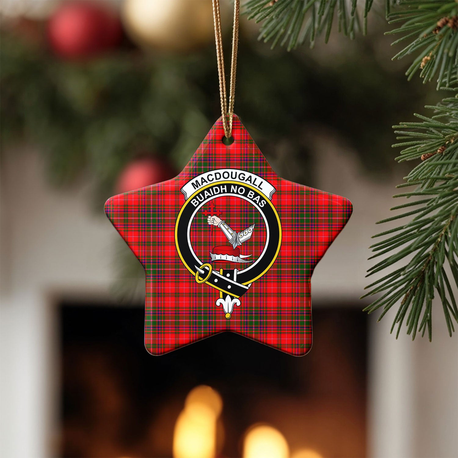 MacDougall Modern Tartan Crest Christmas Ceramic Ornament