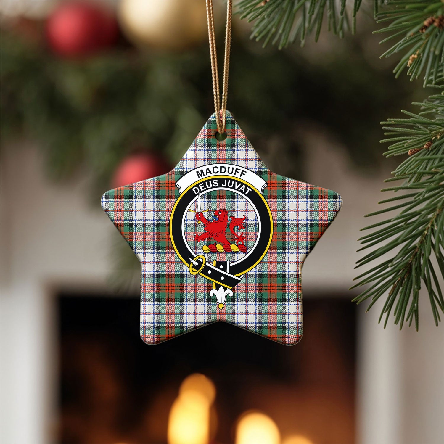 MacDuff Dress Ancient Tartan Crest Christmas Ceramic Ornament