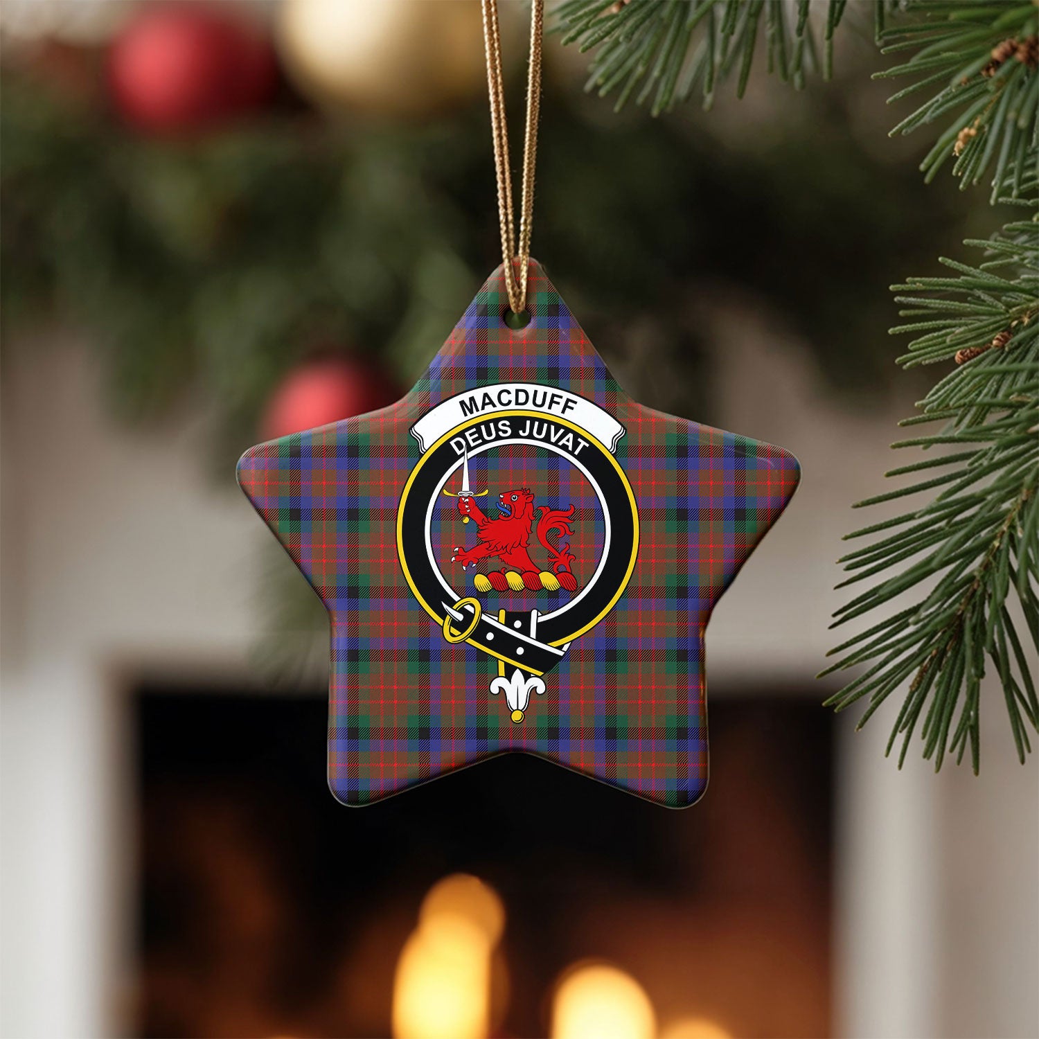 MacDuff Hunting Modern Tartan Crest Christmas Ceramic Ornament